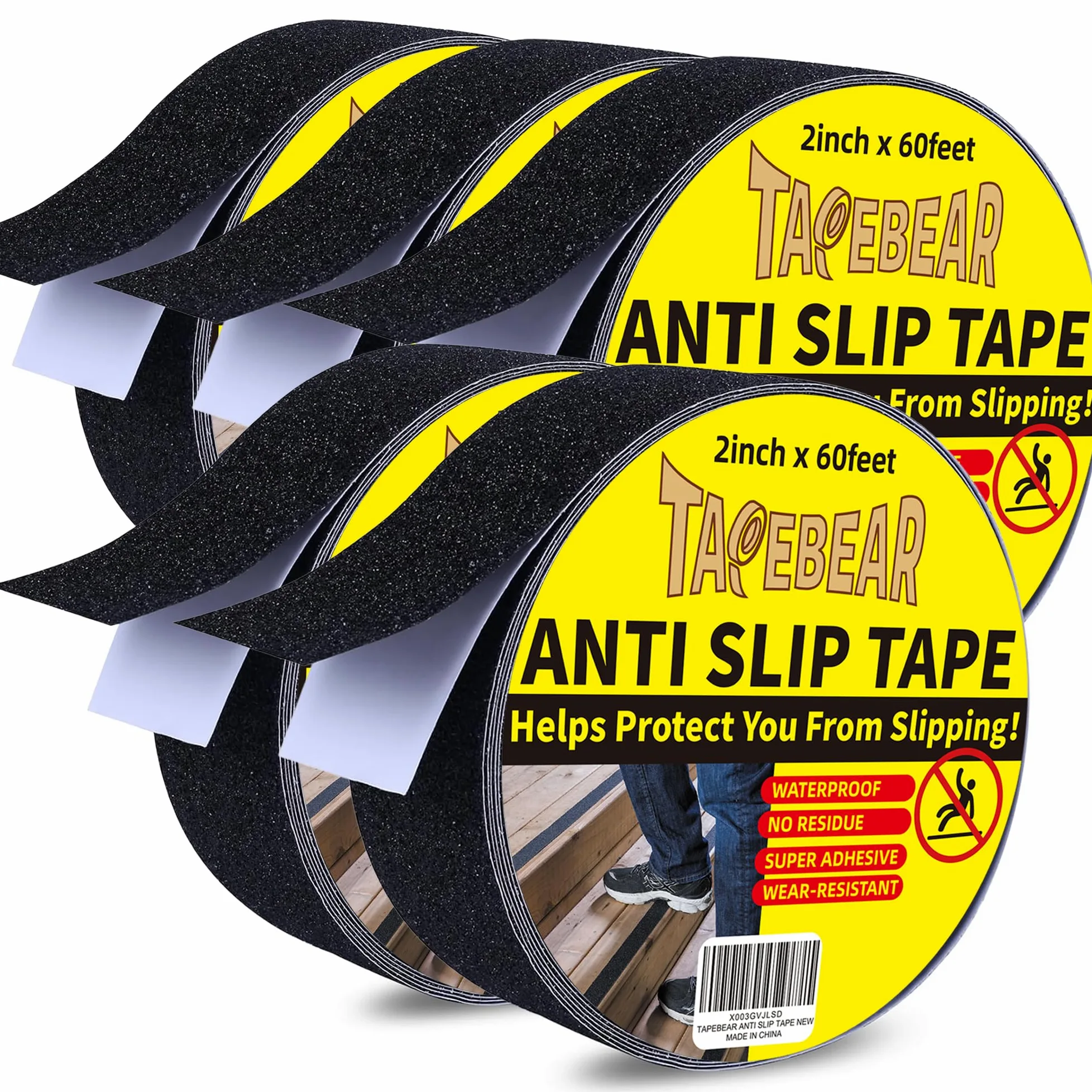 TAPEBEAR 50 mm x 18 m, antypoślizgowa taśma zabezpieczająca, antypoślizgowa taśma ostrzegawcza do schodów zewnętrznych, 5 rolek