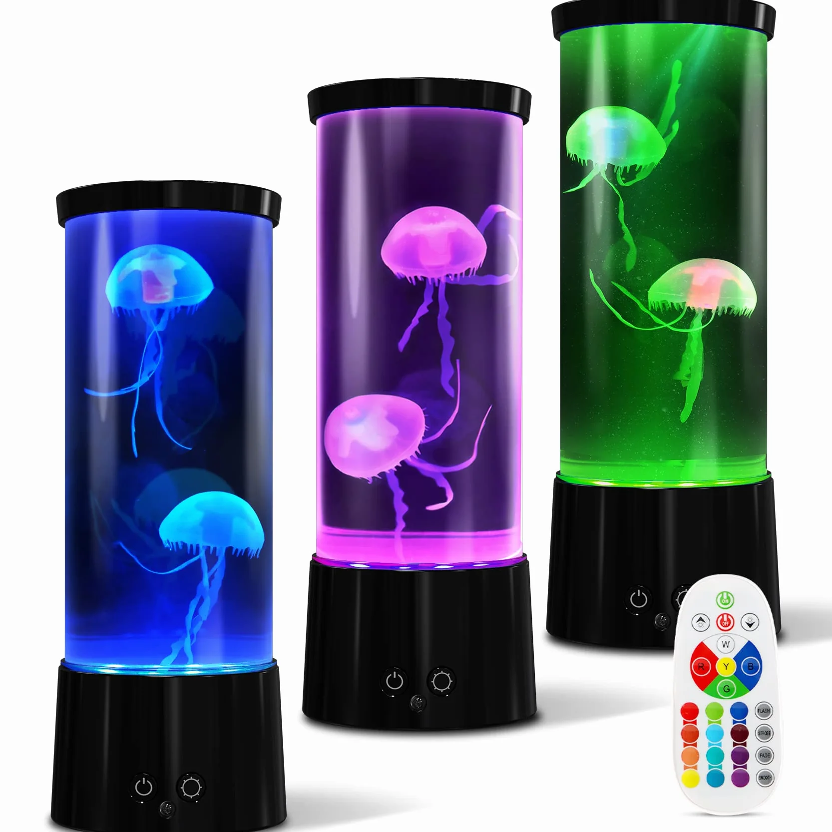 AONESY Lampa LED z meduzami, 17 kolorów, lampa lawowa, do akwarium, lampa dla dzieci, lampa lawowa, do akwarium, nastrojowe światło z pilotem zdalnego sterowania