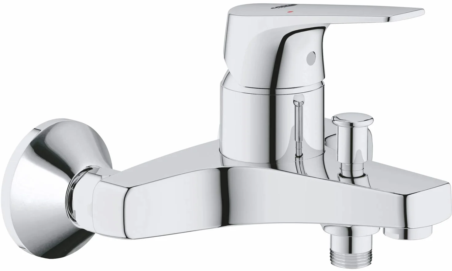 GROHE Start Flow – odsłonięty ścienny 1 metalowy kran mieszający (automatyczny rozdzielacz wanny/prysznicowy, wkład ceramiczny 46 mm, zintegrowany zawór zwrotny, metalowe rozety ścienne), chrom,