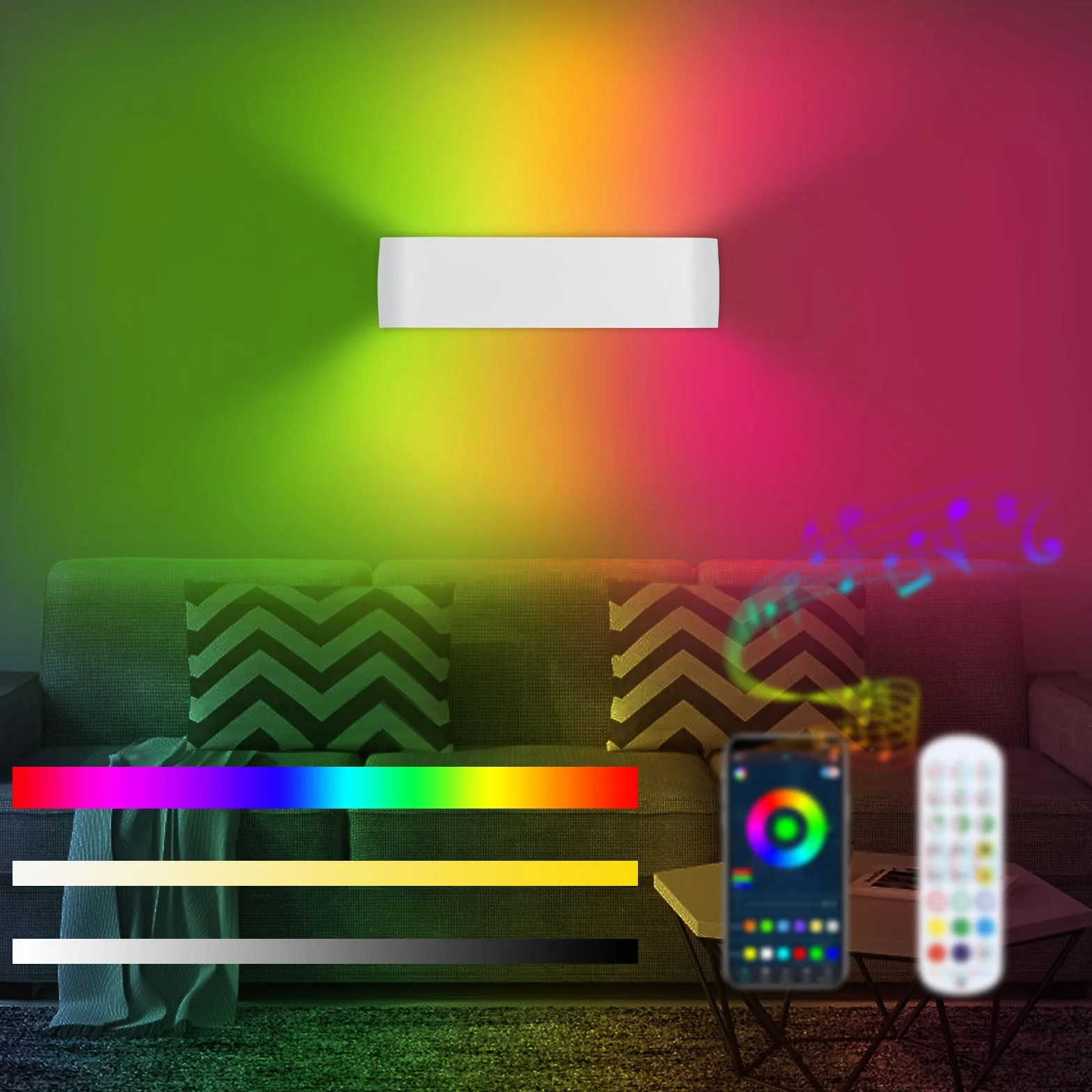 Lightess Inteligentna lampa ścienna LED RGB LED, ściemniana, lampa ścienna z pilotem zdalnego sterowania, sterowanie aplikacją, nastrojowe światło, lampa gamingowa, 213 trybów, 16 milionów kolorów