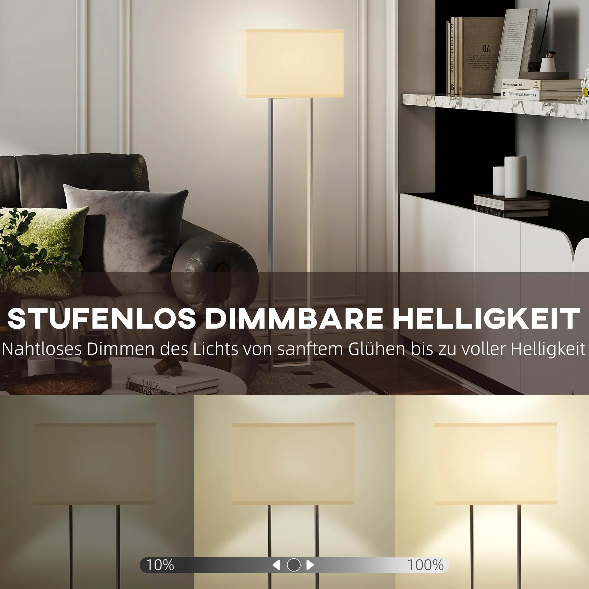 HOMCOM LED Floor Lamp, 150 cm Dimmable Standing Lamp with Linen Shade and Foot Switch, Modern Minimalist Tall Night Light with Metal Base for Living Room, Bedroom, Office, White
