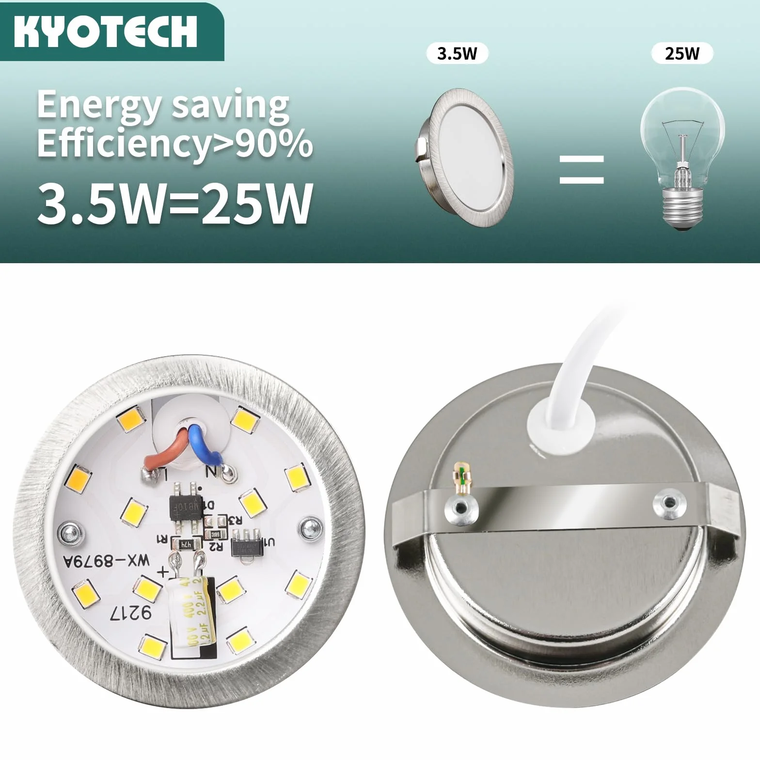 Zestaw 3 lamp meblowych LED 230V, 3,5W LED IP44 G4 15mm płaskich reflektorów wpuszczanych do mebli, 3000K ciepła biel, oświetlenie okapu kuchennego, oświetlenie łazienkowe punktowe wpuszczane (Nikiel szczotkowany)