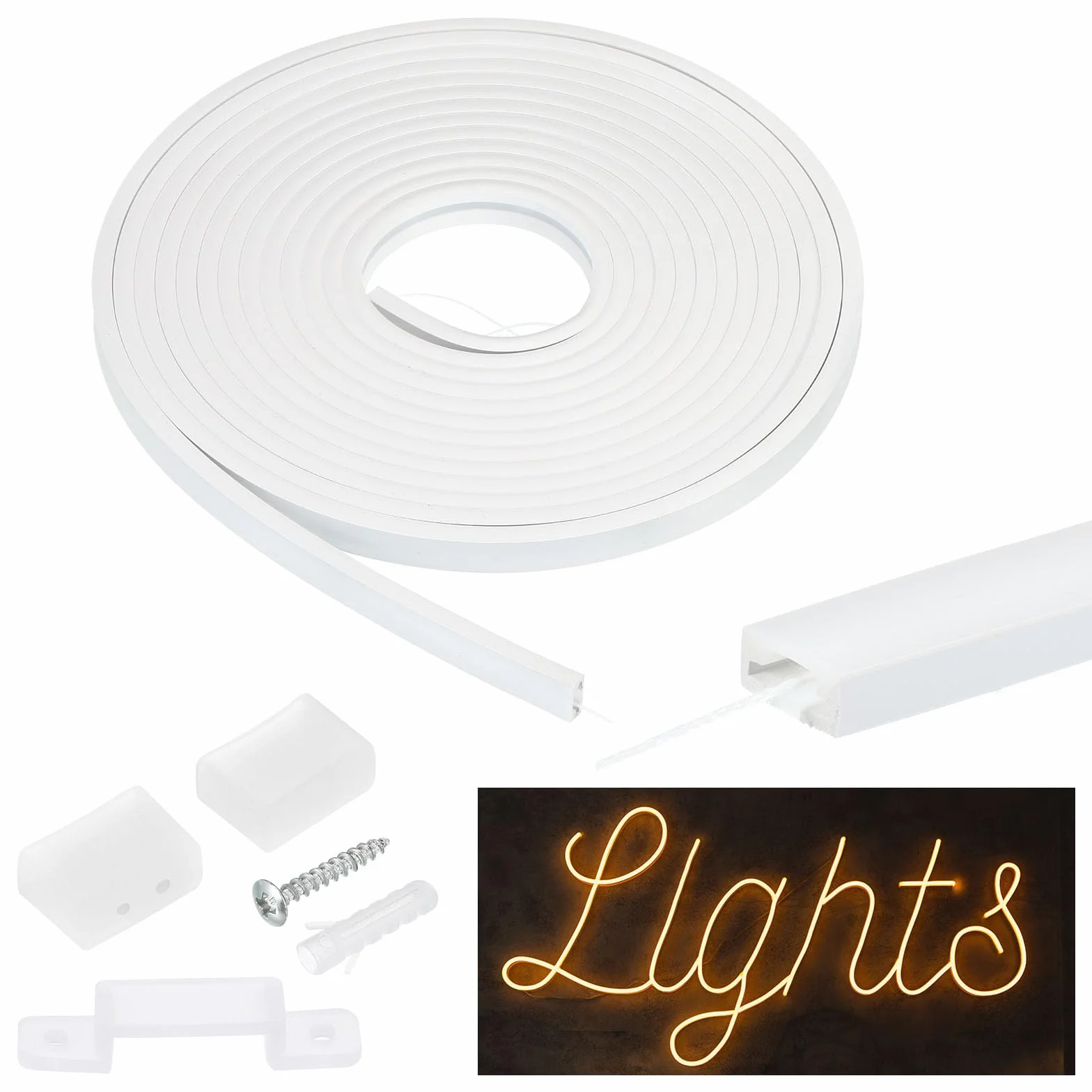 PATIKIL Kanał dyfuzora LED, 20 m, 8 mm, silikonowy system kanałów LED z pokrywą, zaślepki do instalacji taśm świetlnych LED, kanał pasków świetlnych