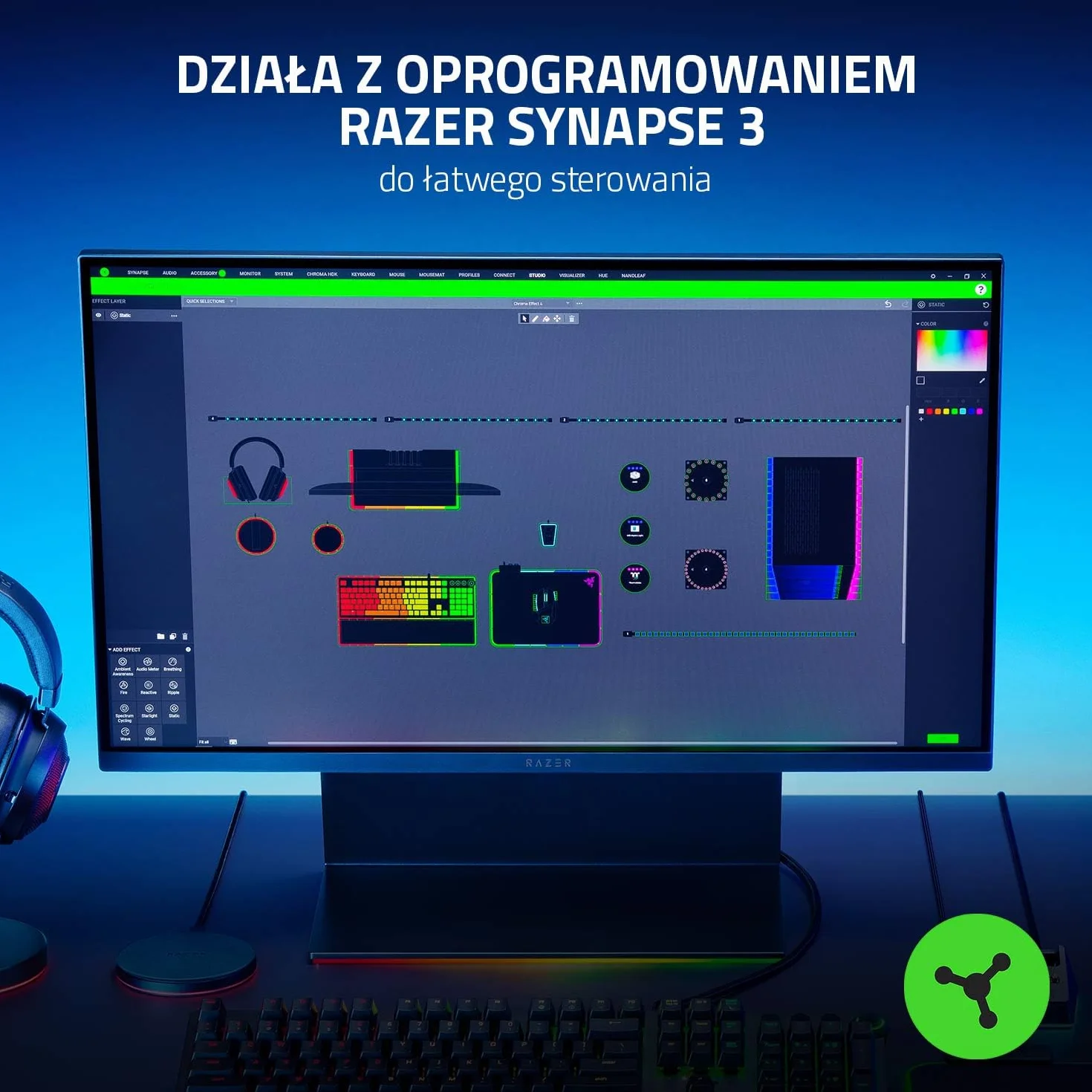 Razer Chroma Addressable RGB Controller - koncentrator aRGB do zaawansowanej personalizacji oświetlenia (uniwersalna kompatybilność, 6 adresowalnych gniazd RGB, RGB Chroma) Czarny