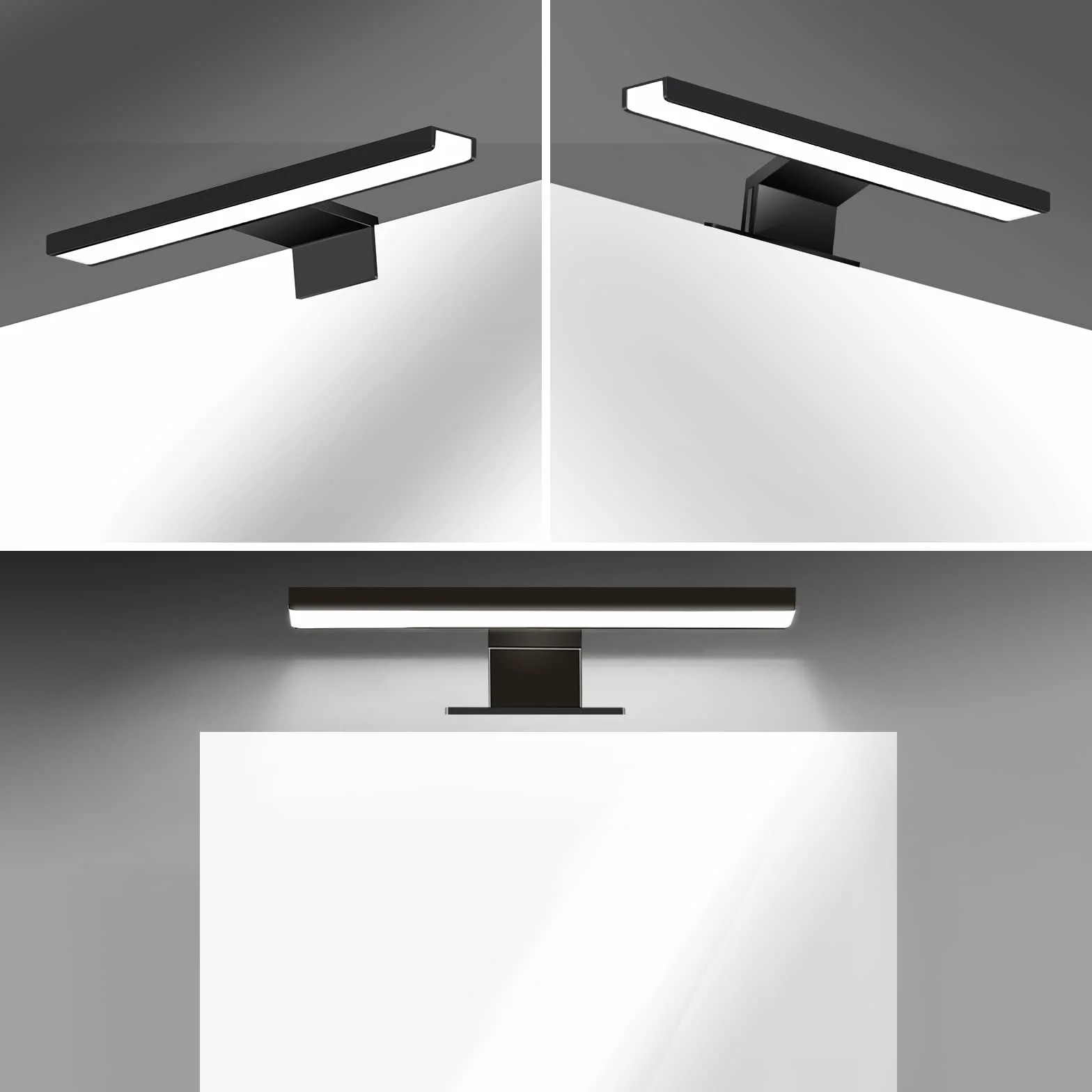 ERWEY Lampa Łazienkowa LED 2 w 1, IP44, Do Lustra, Czarna, Zimna Biel, Oświetlenie Toaletki, 230 V, Szafka, Lustro Do Zabudowy, Zaciskowa (30 cm, 6000 K, 5 W)