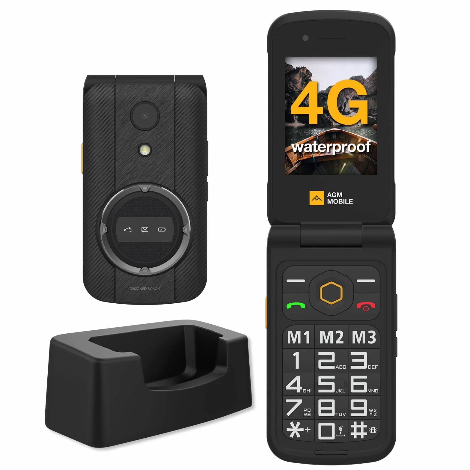 AGM M8 telefon z klapką dla seniorów IP68 4G Dual-SIM 1500mAh 2.8" czarny