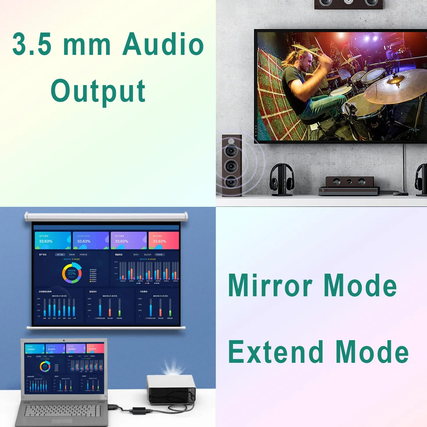 1080p@60HZ VGA na HDMI z 3,5 mm kablem audio i kablem zasilającym, konwerterem VGA na HDMI, kompatybilny z męskim VGA i HDMI żeńskim do monitorów telewizyjnych