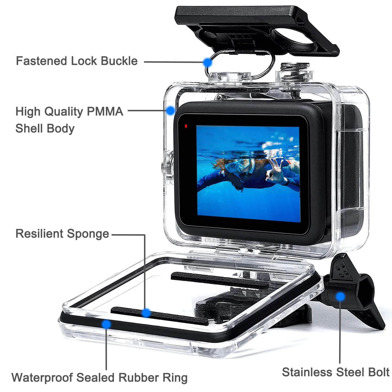 OKFUN Wodoodporny futerał z filtrami do Go Pro Hero 13-10 czarny, monopod pływający uchwyt kij do kamery sportowej