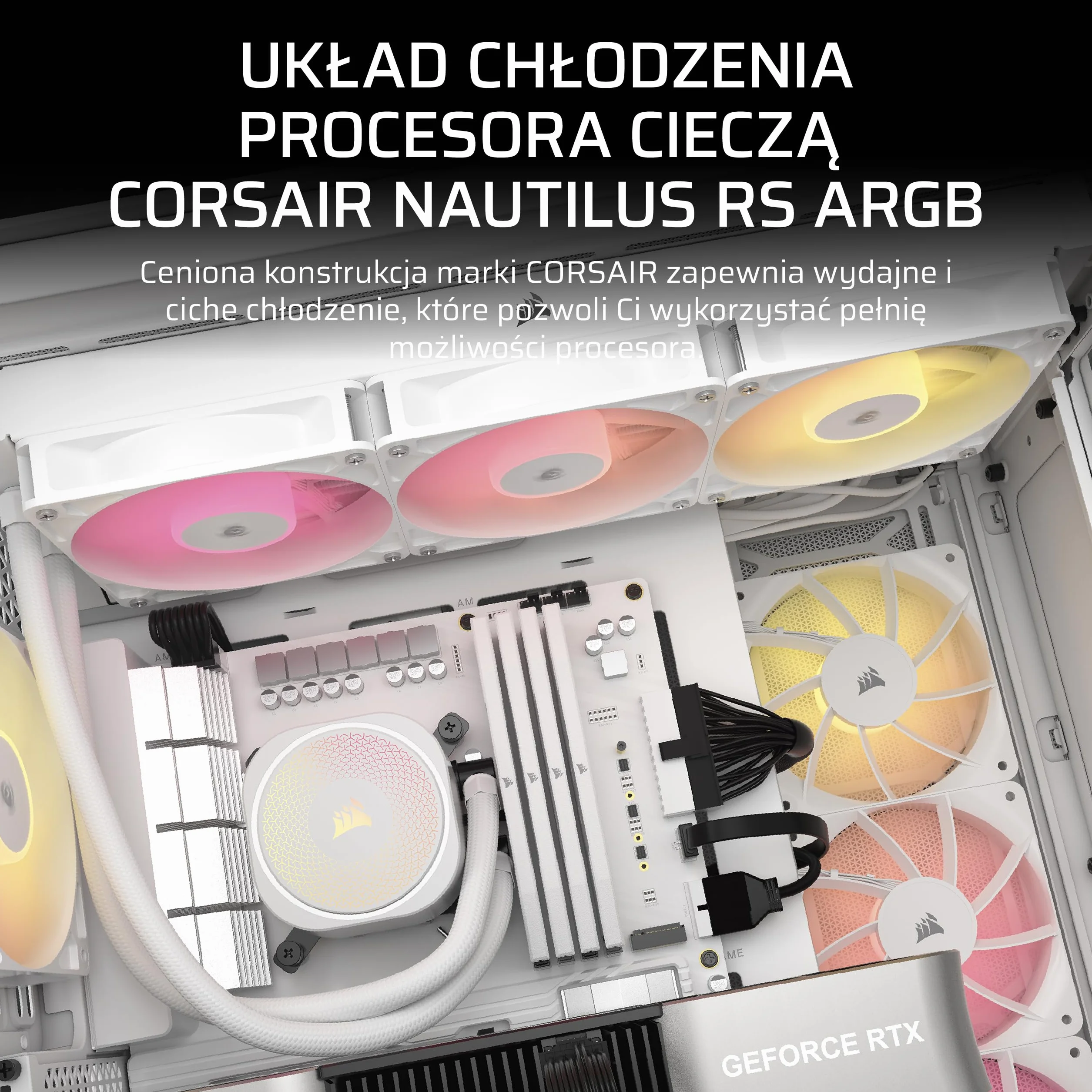 CORSAIR NAUTILUS 360 RS ARGB Układ Chłodzenia Procesora Cieczą – 360mm AIO – Bezpośrednie Połączenie z Płytą Główną – Intel LGA 1851/1700, AMD AM5/AM4 – 3x RS120 ARGB Wentylatory – Biały