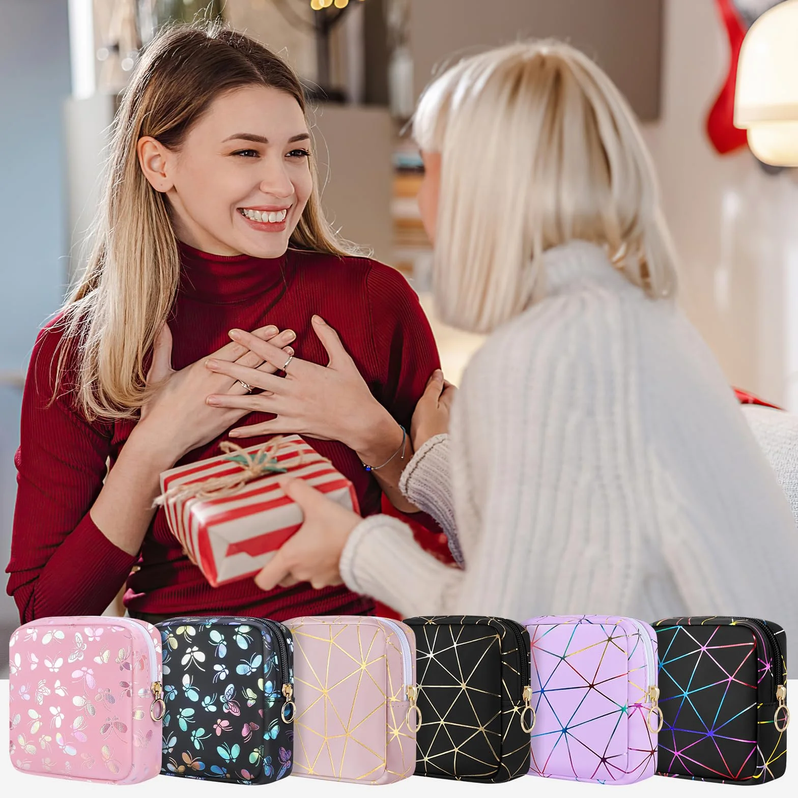 Likesing 2 sztuki mini kieszonek na okres, wodoszczelna torba do przechowywania podpasek damskich, przenośna filiżanka menstruacyjna, uchwyt na tampon, torba menstruacyjna, czarna i różowa