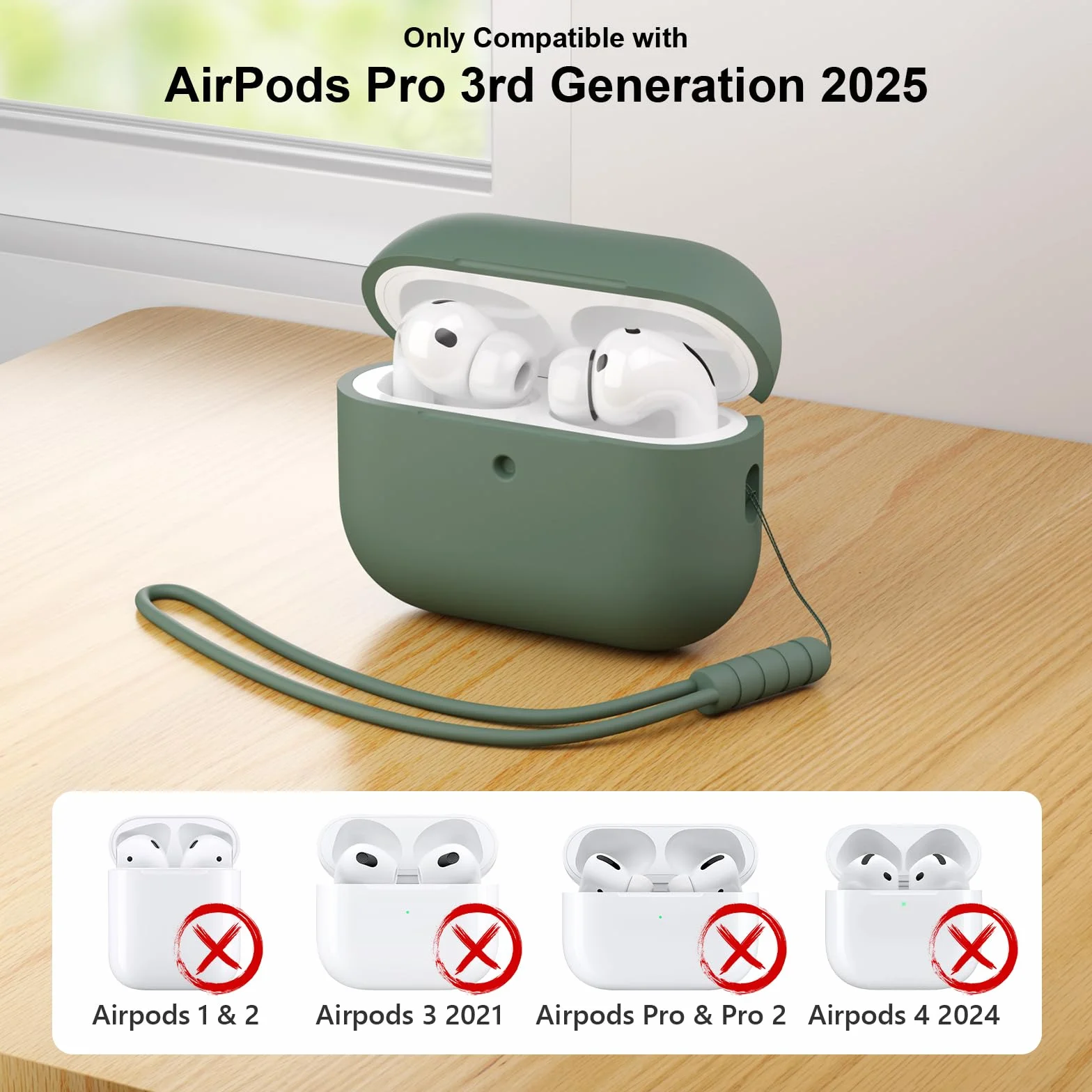 Silikonowe etui AirPods Pro 3 odporne na wstrząsy z zestawem do czyszczenia i smyczą
