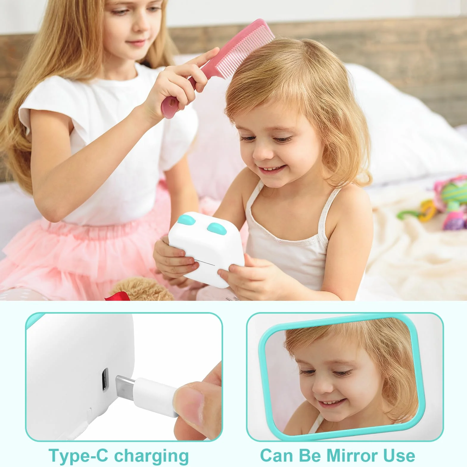 Mini drukarka, mobilna drukarka fotograficzna, przenośna mini drukarka fotograficzna z siedmioma kolorami LED i lustrami, bezprzewodowa drukarka termiczna z 13 rolkami papieru do drukarki,