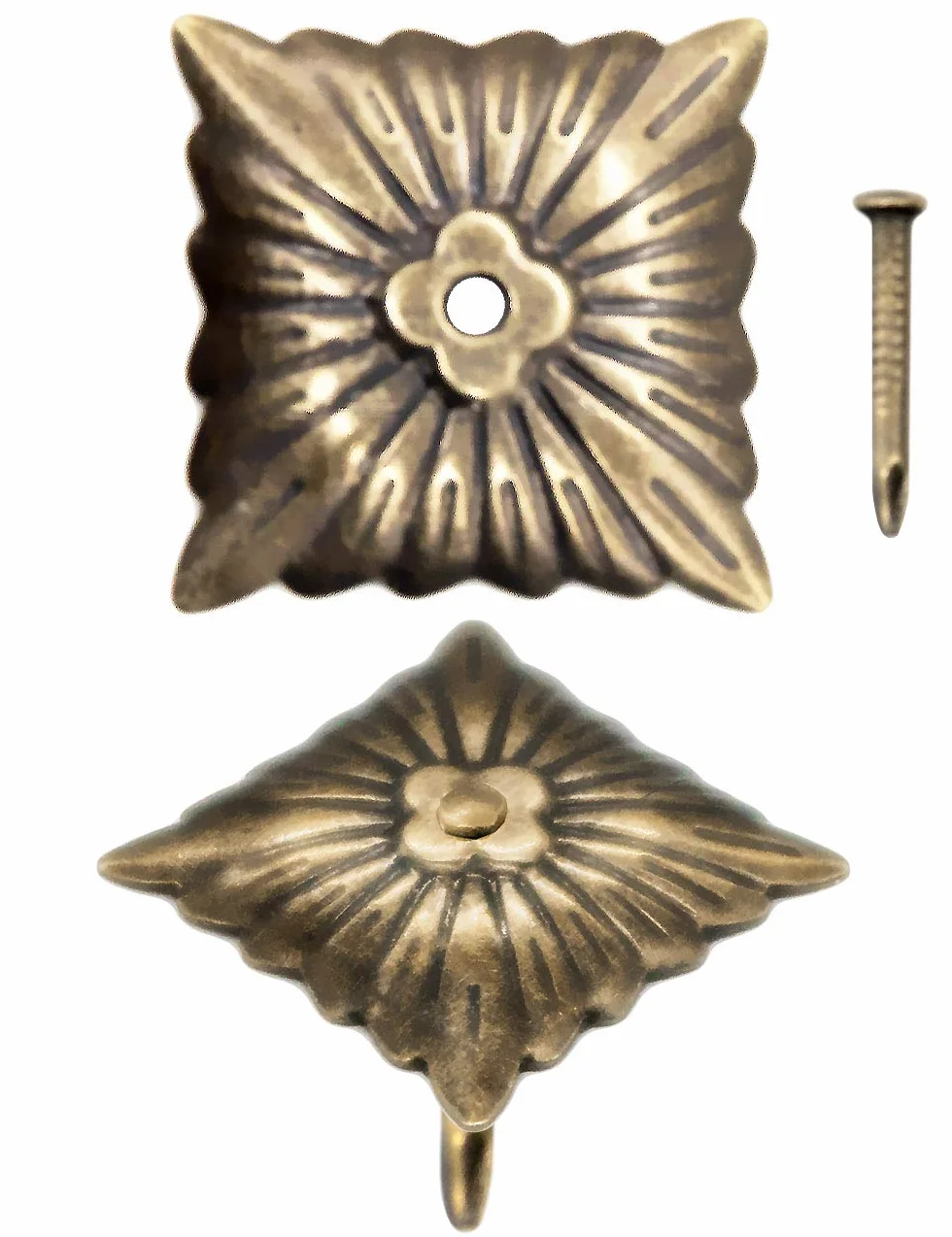 FUXXER 100 x antyczne gwoździe dekoracyjne, ozdobne, vintage, mosiądz, brąz, 20 x 20 mm