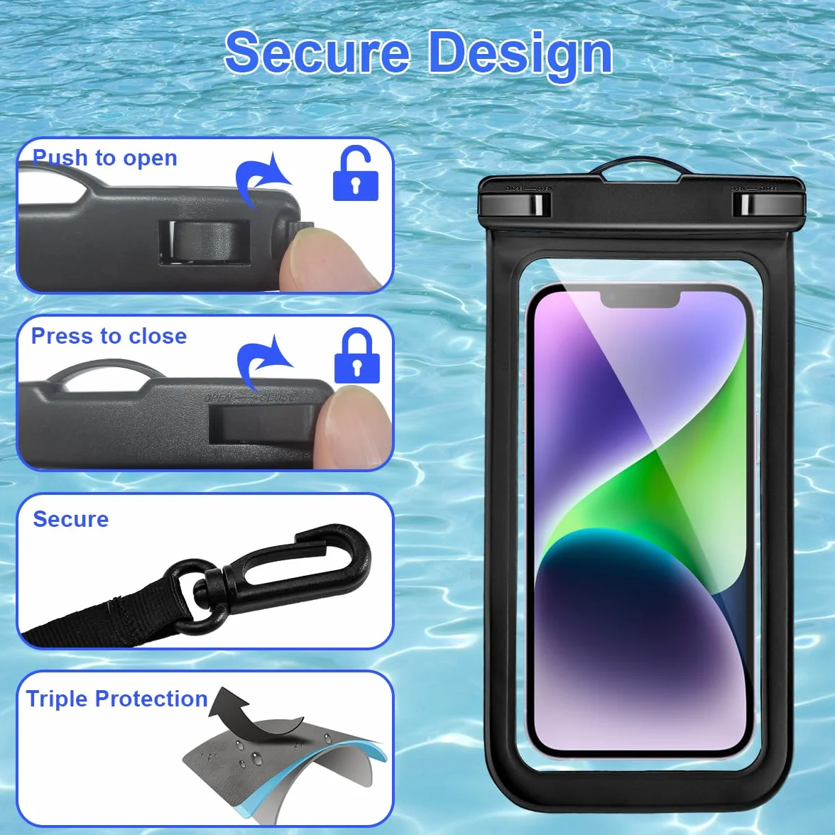 Wodoszczelne etui na telefon komórkowy 6,8 cala IPX8 do iPhone 14 13 12 11 Pro Max Samsung S22 S21 Huawei czarne 2 sztuki