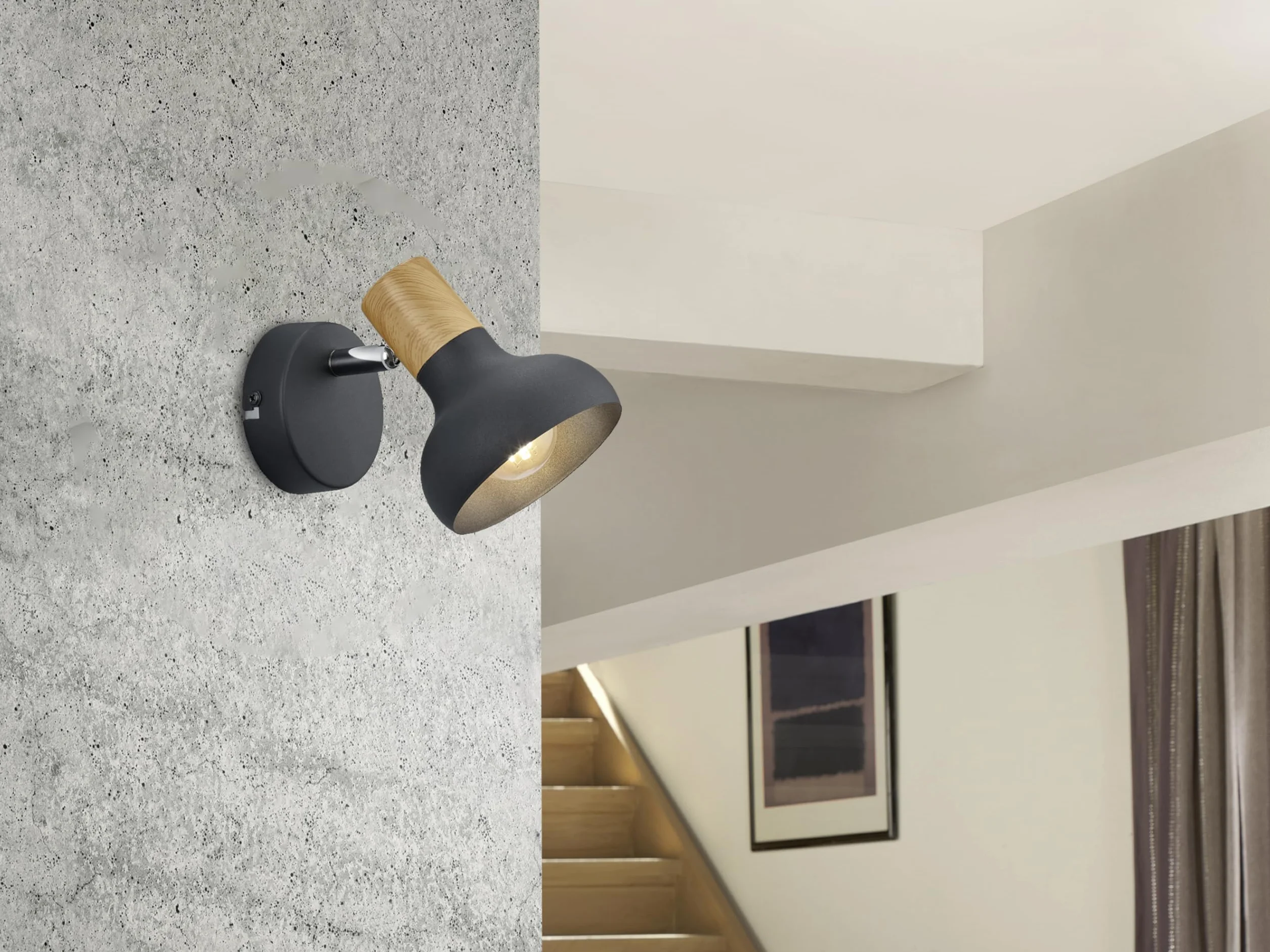 Reality Leuchten lampa punktowa ścienna Latika R81521032, metal czarny matowy, imitacja drewna, bez 1 x E14