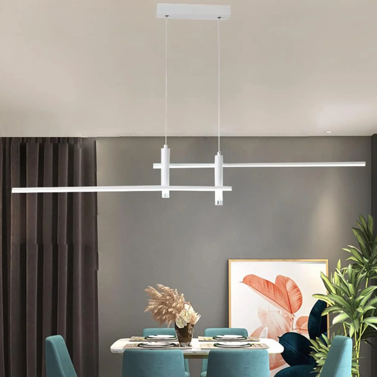 Nowoczesna lampa wisząca LED do jadalni i jadalni – ściemniana, regulacja wysokości za pomocą pilota zdalnego sterowania – lampa wisząca do kuchni, biura, salonu – żyrandol o liniowym