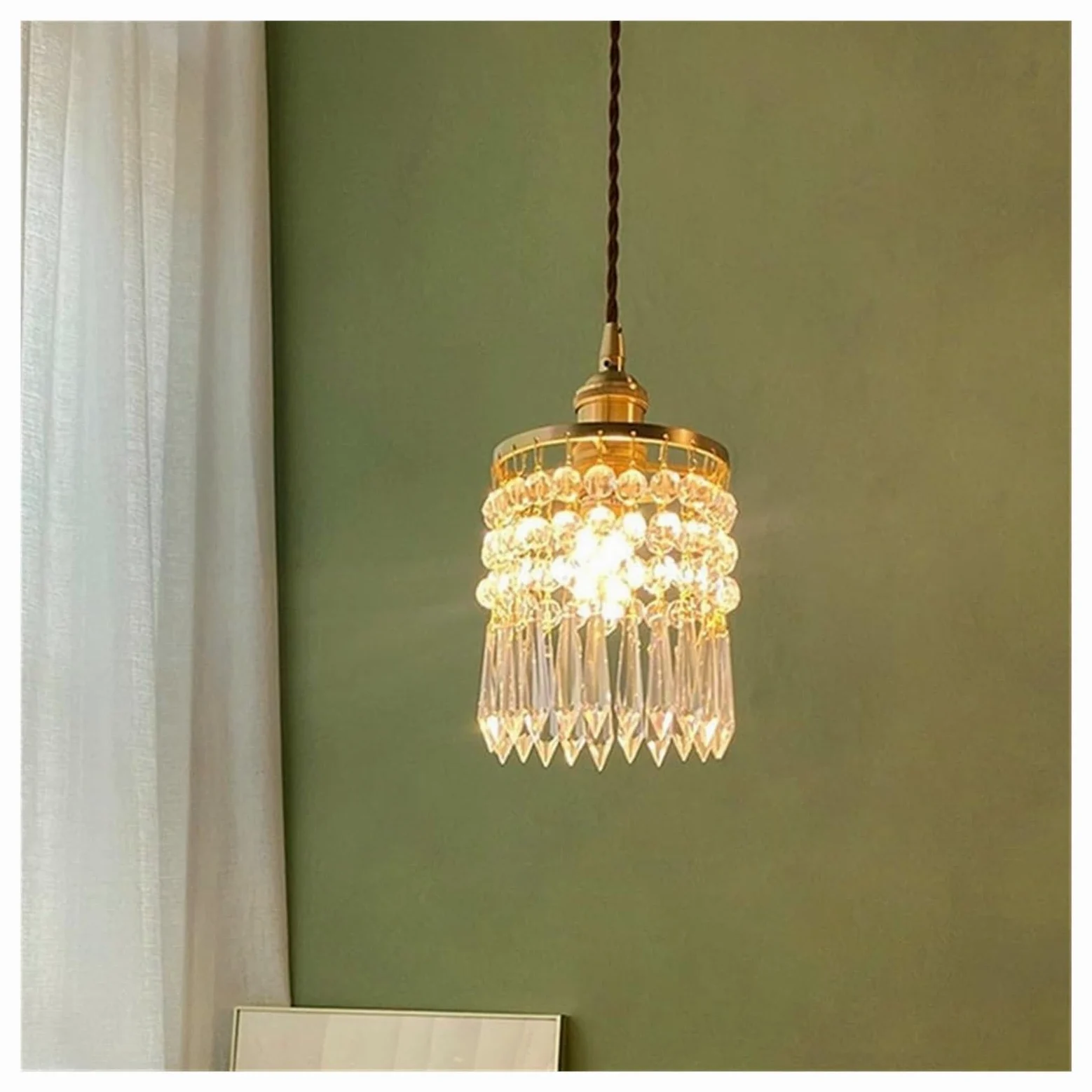 Lampa sufitowa nostalgia kryształowa lampa wisiorka, złota wyspa kuchenna Oświetlenie wisiorka z umywalką z mosiężnym wykończeniem małe urządzenie oświetleniowe pojedynczej głowicy do baru do jadalni