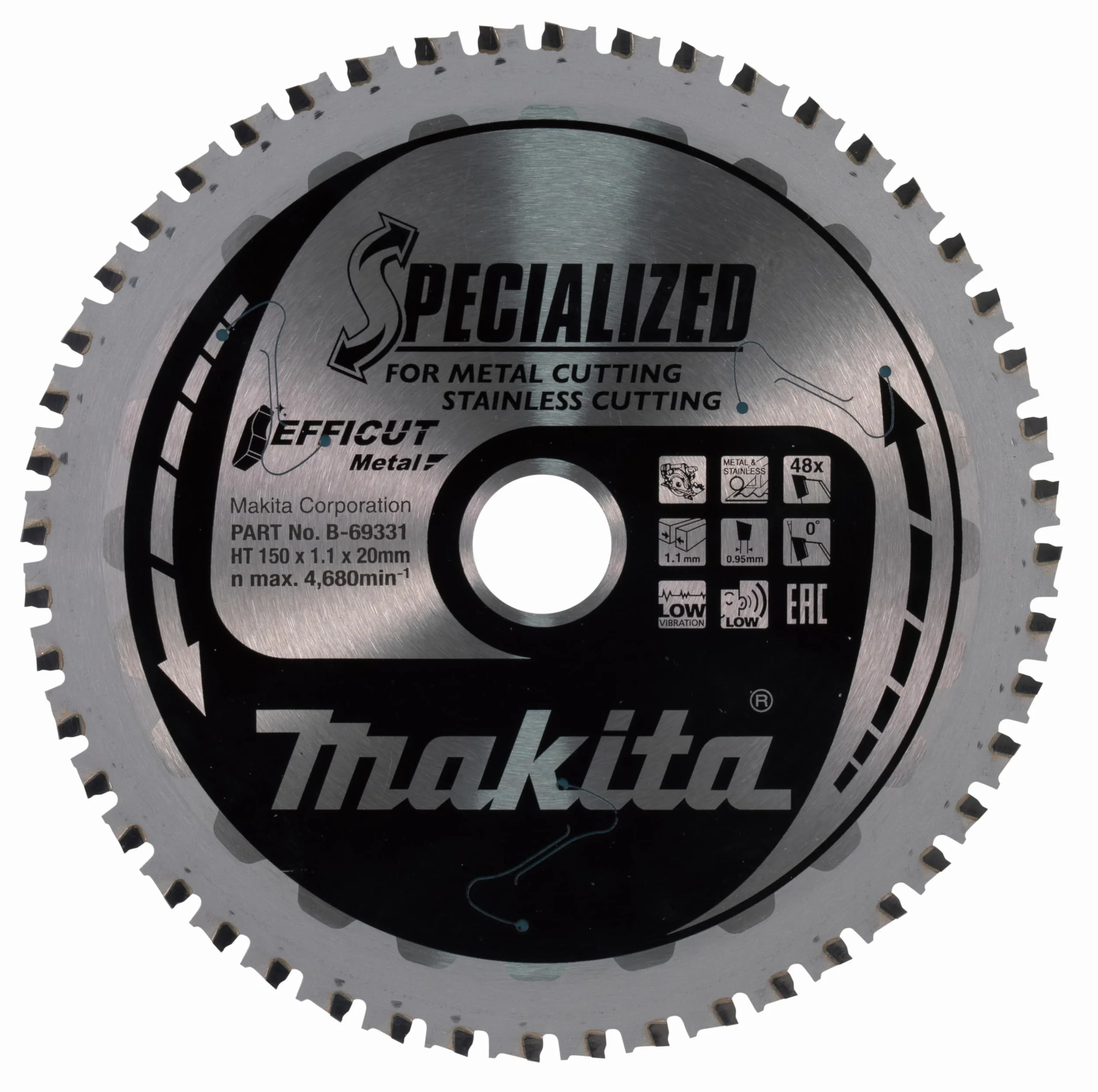 Makita Brzeszczot do metalu Efficut, aluminium do akumulatorowych ręcznych pilarek tarczowych (150 x 1,1 x 20 mm, 48 zębów) B-69331 wielokolorowy