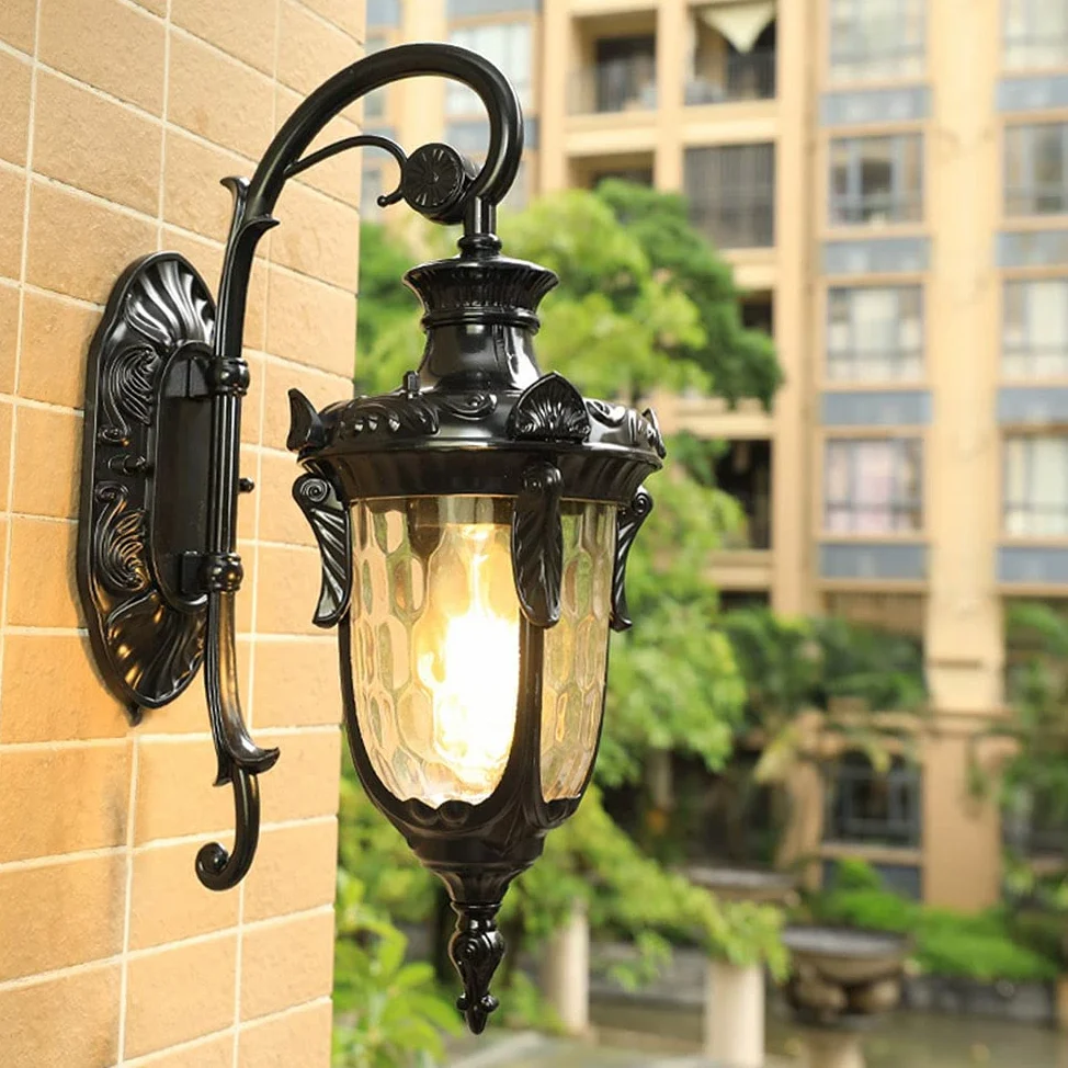 Mengjay kinkiet-antyczny zewnętrzny kinkiet E27 lampa ogrodowa Retro antyczny kinkiet ze szklaną osłoną lampy lampa zewnętrzna wodoodporne drzwi balkon willa lampa zewnętrzna-antyczny kolor (C)