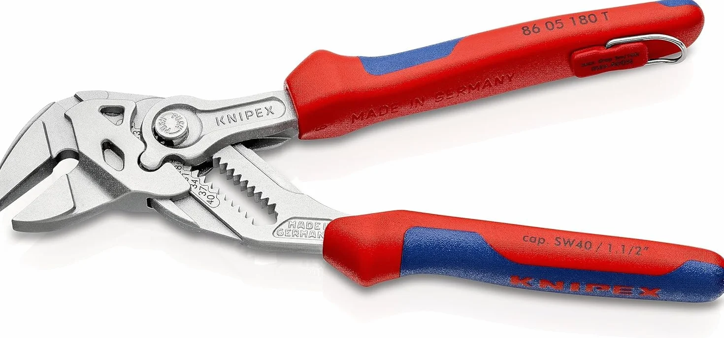KNIPEX Szczypce-klucz szczypce i klucz w jednym narzędziu chromowany z wielokomponentowymi nasadkami, zaczep do mocowania systemu, 86 05 180 T