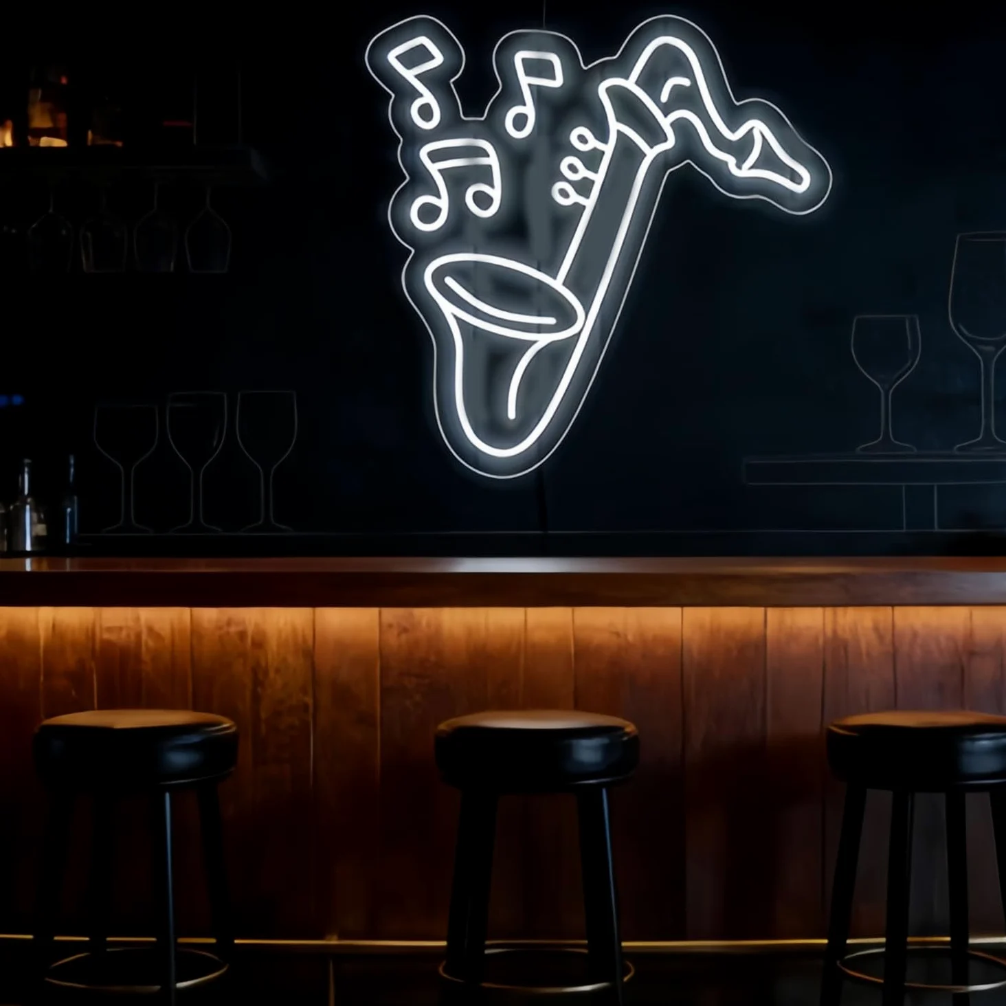 Neonowy znak saksofonu, muzyka jazz, neonowe znaki LED, do pokoju nagraniowego, pokazu na żywo, baru, jaskini, klubu, na imprezę