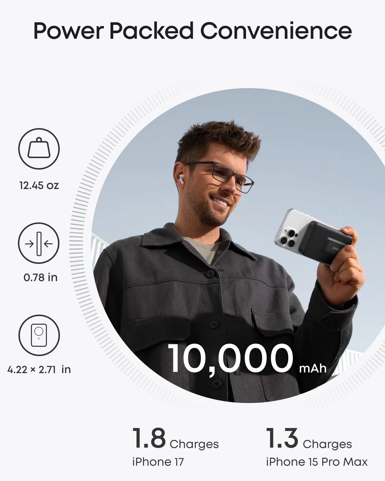 Anker MagGo Power Bank, ultraszybka przenośna ładowarka 15 W kompatybilna z MagSafe, akumulator 10 000 mAh ze składaną podstawką, tylko do iPhone'a 16/15/14/