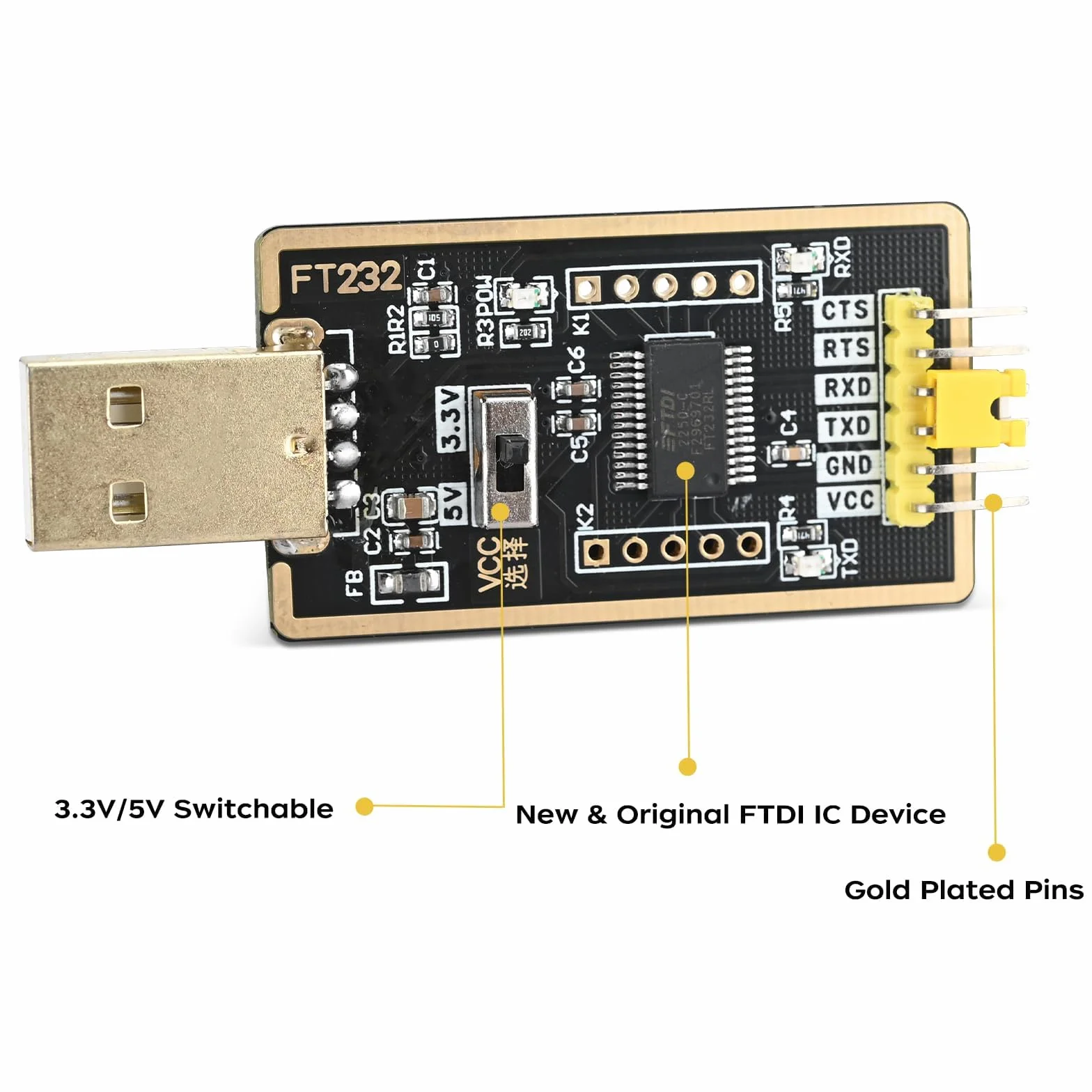 Podazz Konwerter USB na szeregowy, adapter USB na TTL z FT232R, kabel do pobrania Flash do projektów rozwojowych