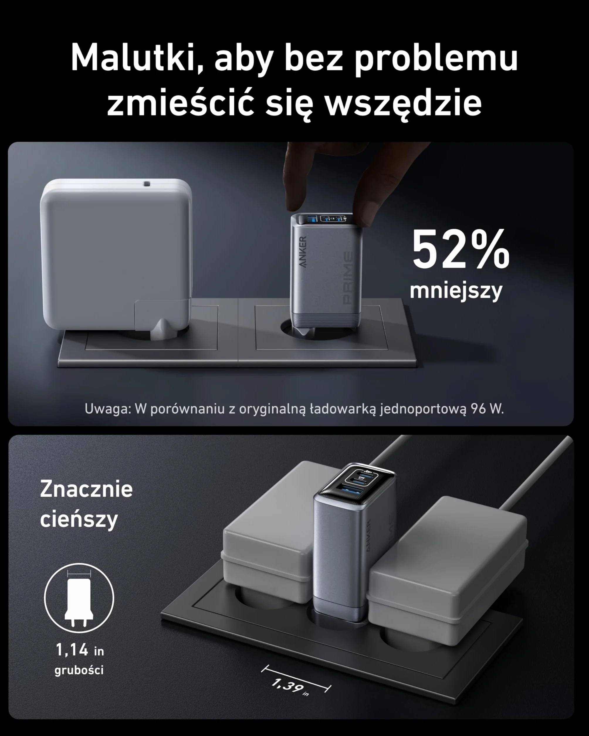 Anker Prime ładowarka, 100 W USB-C ładowarka 3 porty GaN, składana i kompaktowa do MacBook, iPad, iPhone modeli iPhone 16, Galaxy S24/S23 i wielu innych