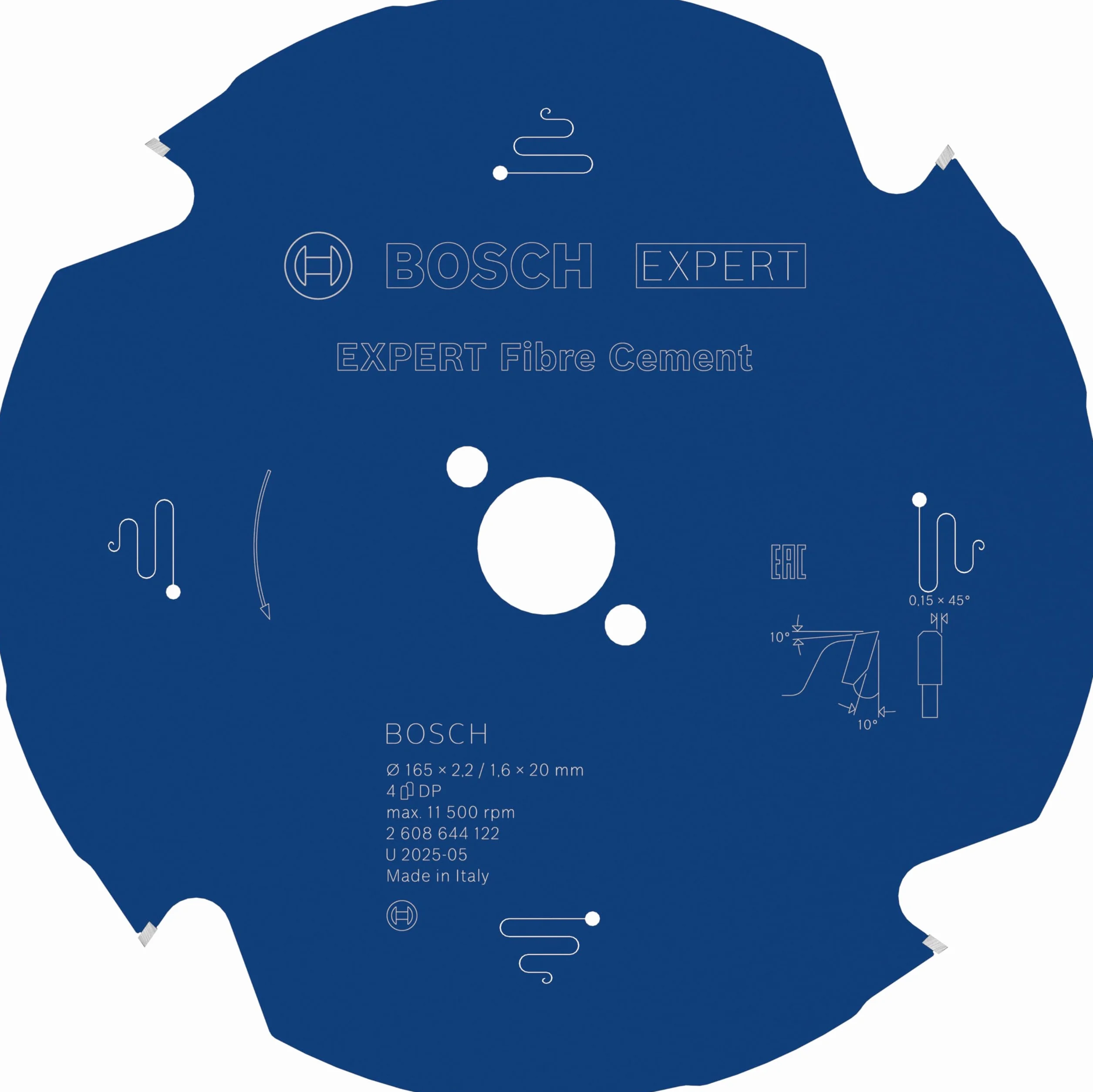 Bosch Professional 1 x brzeszczot do piły tarczowej Expert for Fiber Cement (cement włóknisty, brzeszczot Ø 165 x 20 x 2,2 mm, 4 zęby, akcesoria piła tarczowa)