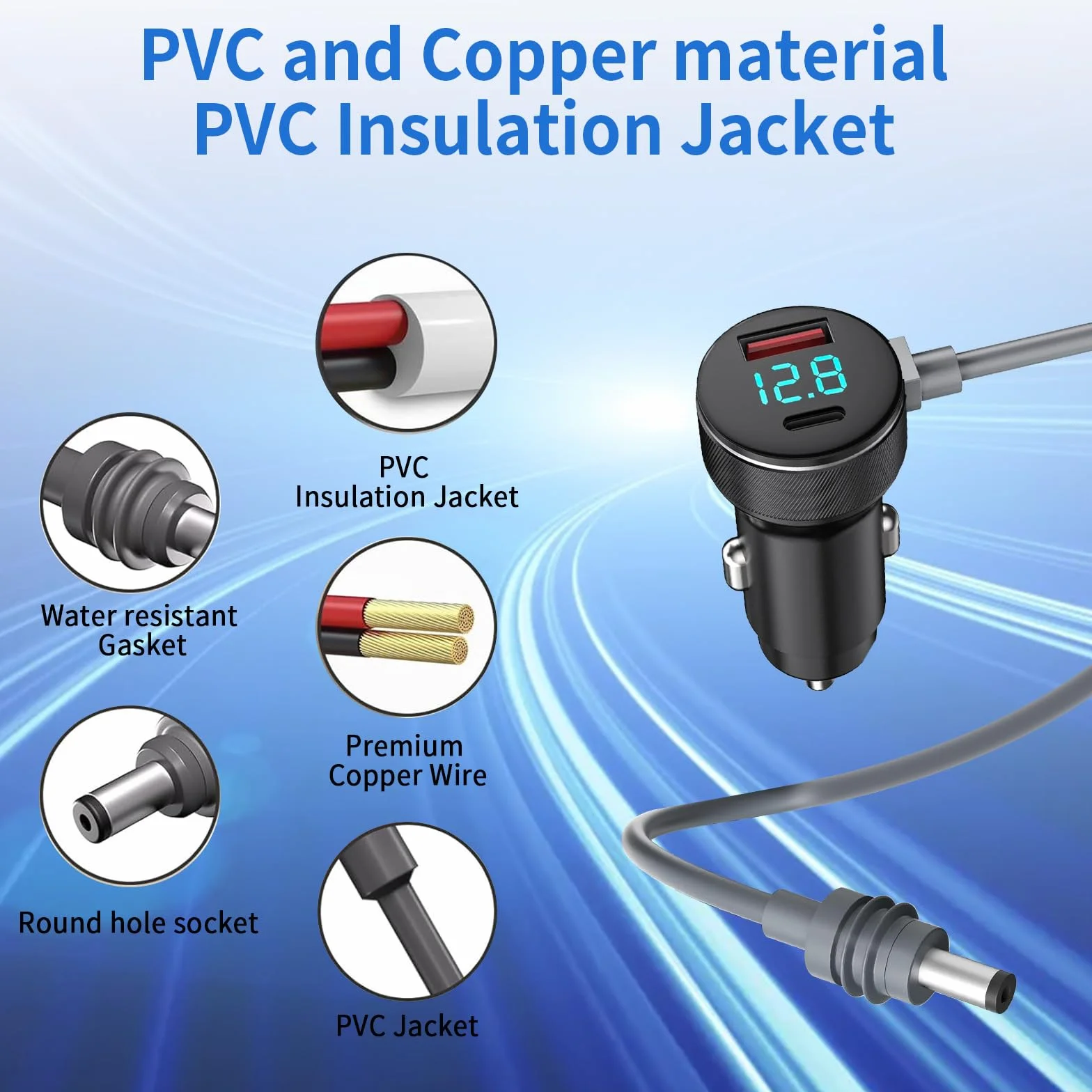 Starlink Mini Samochodowy Kabel Zasilający 3 m, Cyfrowy Wyświetlacz DC (12 V-24 V), Wodoszczelny, 18 AWG, Do Satelitarnego Zasilania Samochodów i Ciężarówek