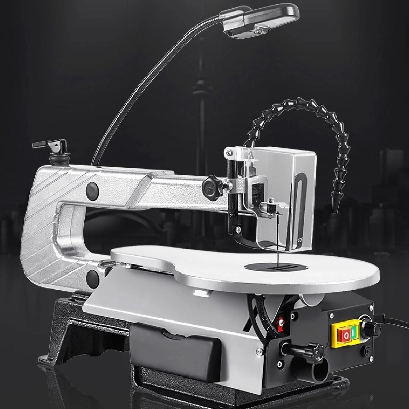 Wyrzynarka Pro 16" | Stół Aluminiowy Z Odchylanym Blatem 0-45° | Bezstopniowa Regulacja Prędkości | Elektryczna Wyrzynarka Z Oświetleniem Led I 20 Brzeszczotami, Do Obróbki Drewna