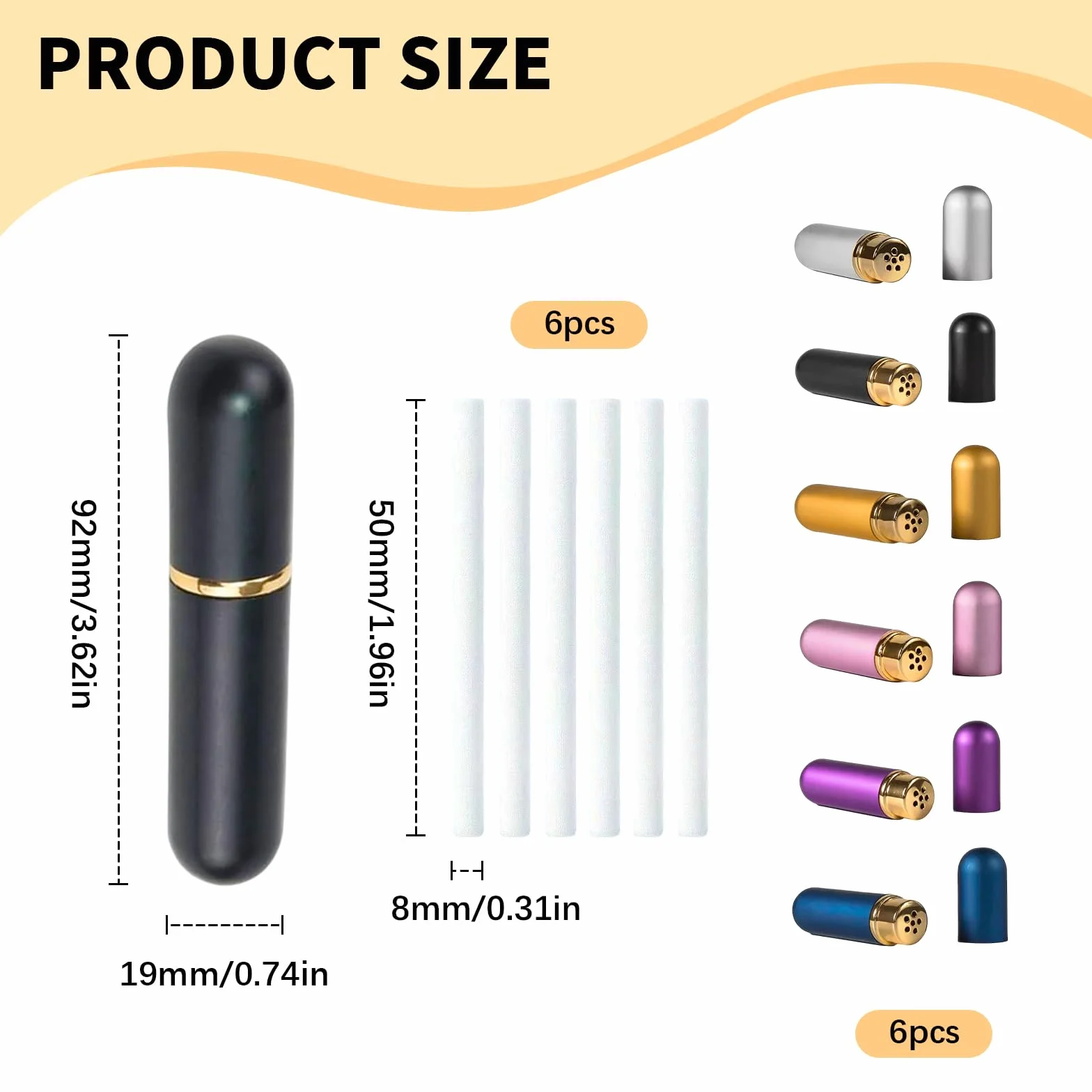 GUTERTOP 6 sztuk pisaków do inhalacji, do olejków eterycznych, do olejków eterycznych, tubki do aromaterapii, butelki do nosa, do perfum, z 6 bawełnianymi knotami