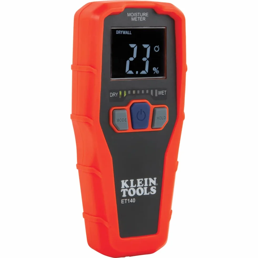 KLEIN TOOLS Bezpinowy miernik wilgotności do nieniszczącego wykrywania wilgoci w płytach gipsowo-kartonowych, drewnie i murze; wykrywa do 3/4 cala pod powierzchnią, Klein Tools ET140