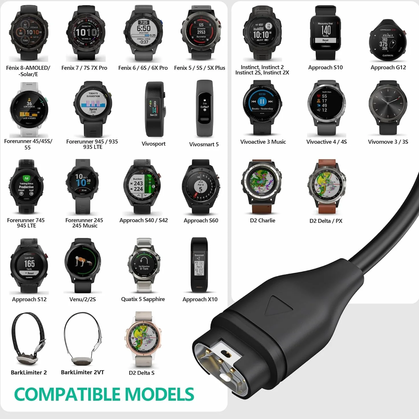 AWINNER Kompatybilny z kablem do ładowania zegarka Garmin