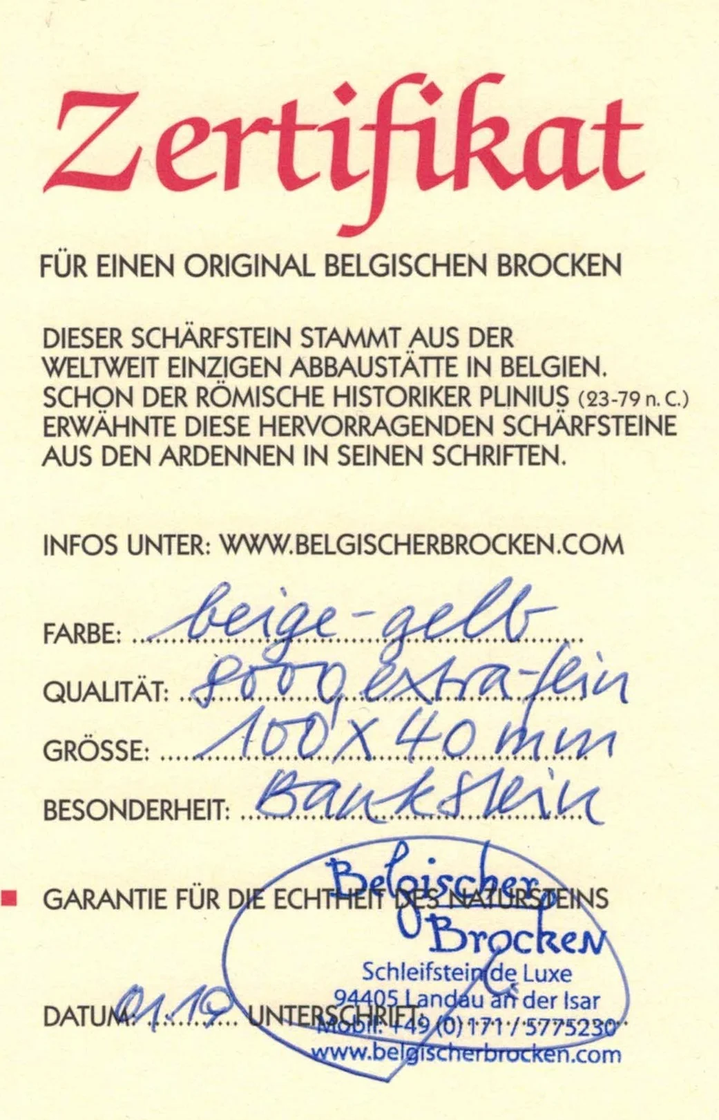 Oryginalny kamień szlifierski do noży i narzędzi w kolorze żółtym belgijskim | kamień do ostrzenia bardzo delikatnego szlifu – skuteczna i bardzo precyzyjna I ostrzałka do noży rozmiar 100 x 40 mm