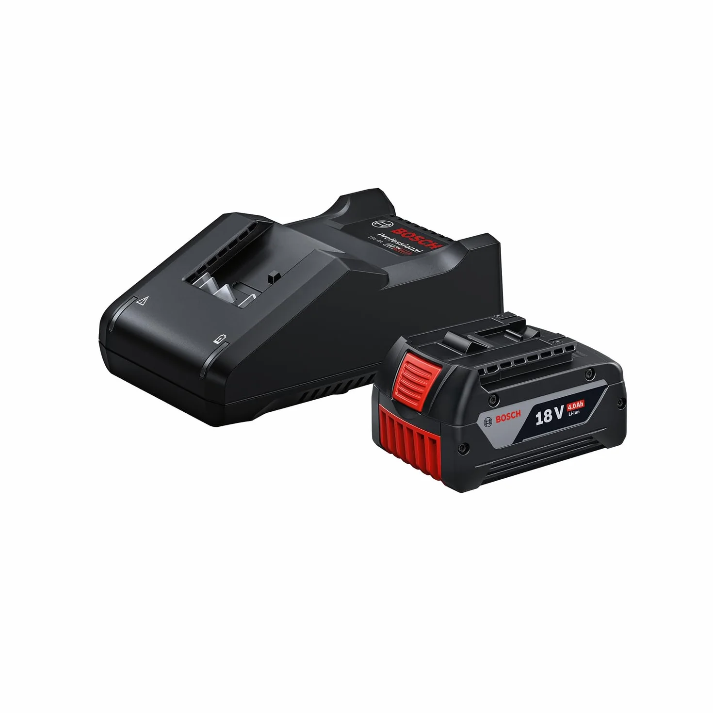 Bosch Professional system 18V: zestaw startowy – 1x akumulator GBA 18V 4.0Ah + szybka ładowarka GAL 18V-40