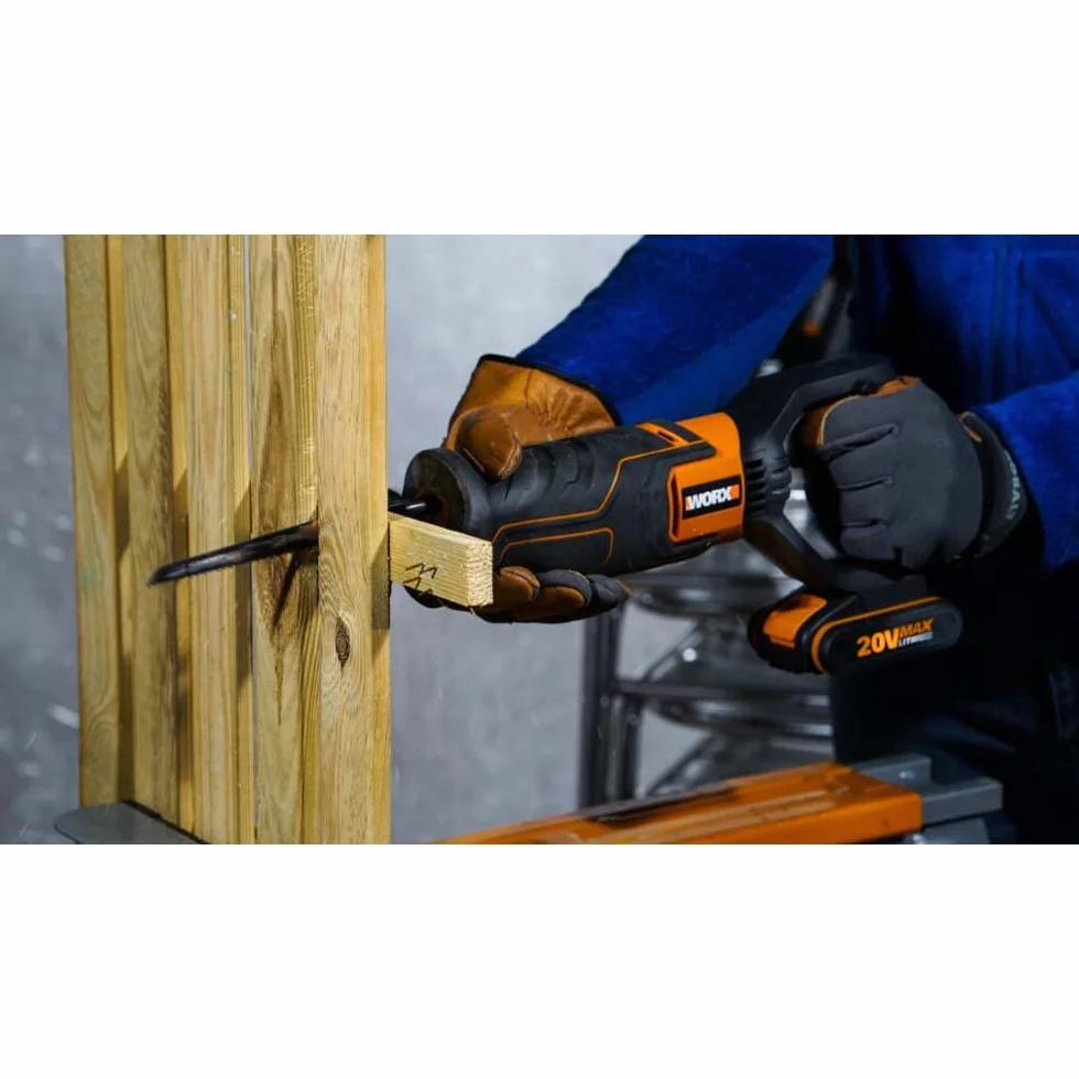 WORX WX500.9 Akumulatorowa Piła Szablasta 20 V, Piła Akumulatorowa do Cięcia Drewna, Pcw, Stali itp., Regulowana Płyta Podstawy, Zmienna Prędkość