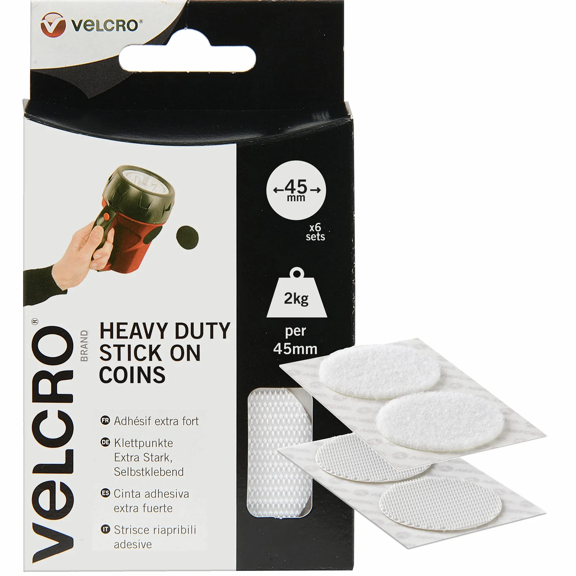 Velcro Heavy Duty Stick On Coins VEL-EC60249 Rzep, Biały, 45mm x 6 szt.