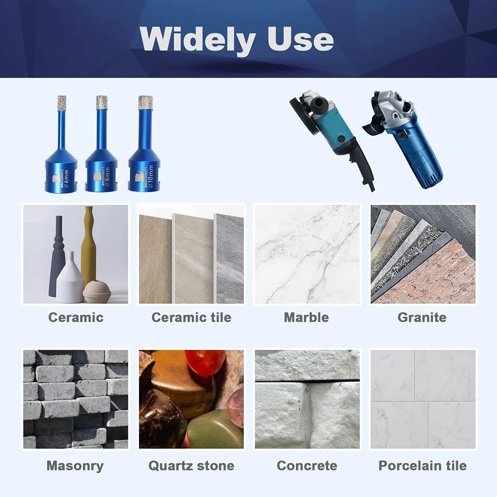 Wiertło diamentowe 6mm 8mm 10mm, BRSCHNITT M14 lutowane próżniowo diamentowe wiertło rdzeniowe Otwornica do płytek kamionkowych gres ceramiczny marmurowy granitowy wiercenie (3 sztuki/zestaw)