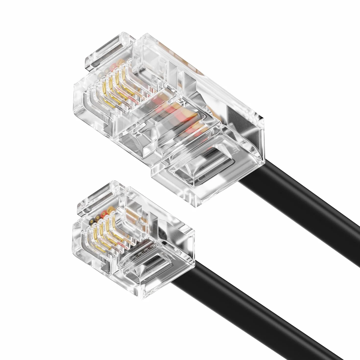 deleyCON 0,5m Kabel Telefoniczny RJ11 na RJ45 Płaski Przewód Czarny