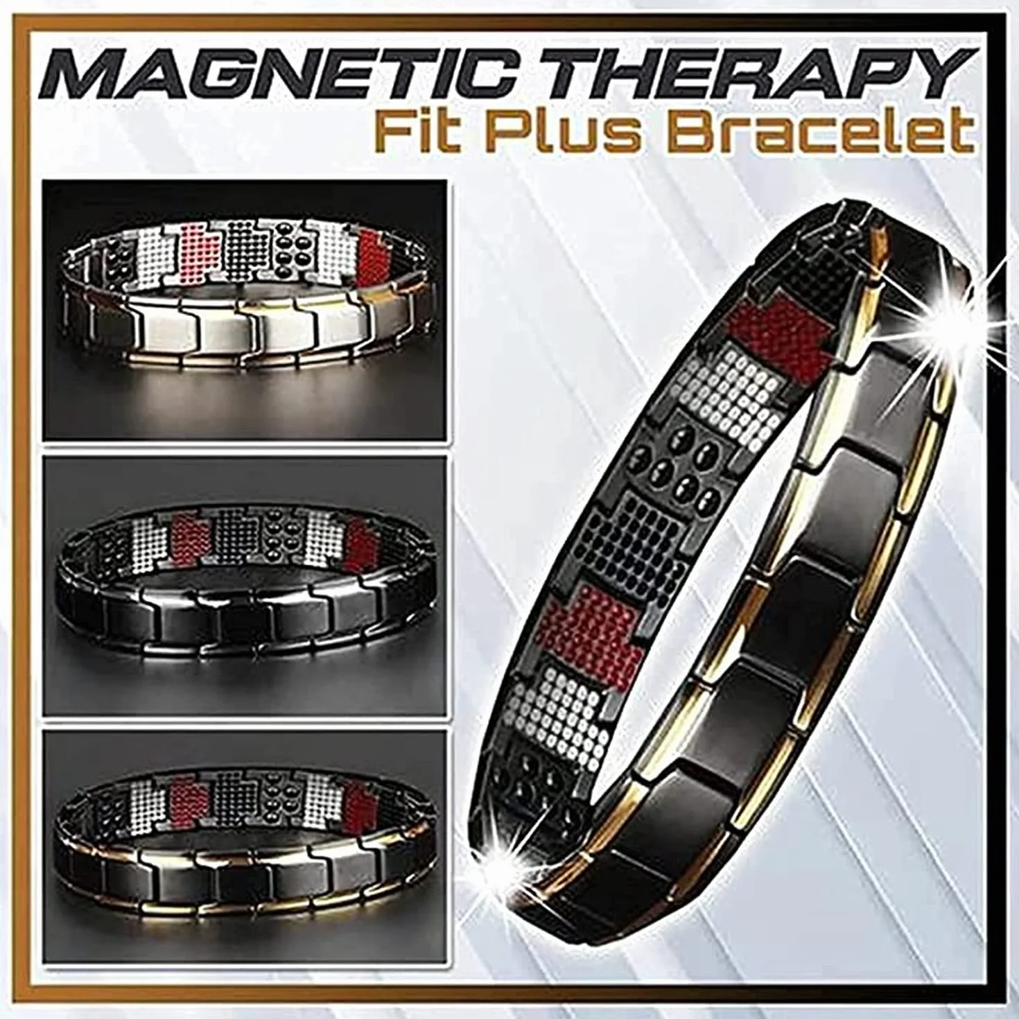 Magnetyczna terapia Fit Plus bransoletka, magnetyczna bransoletka o super mocy, terapia wyszczuplająca bransoletka magnetyczna, dla mężczyzn kobiet sportowa rozwiązywanie stawów odchudzanie (srebrne złoto)