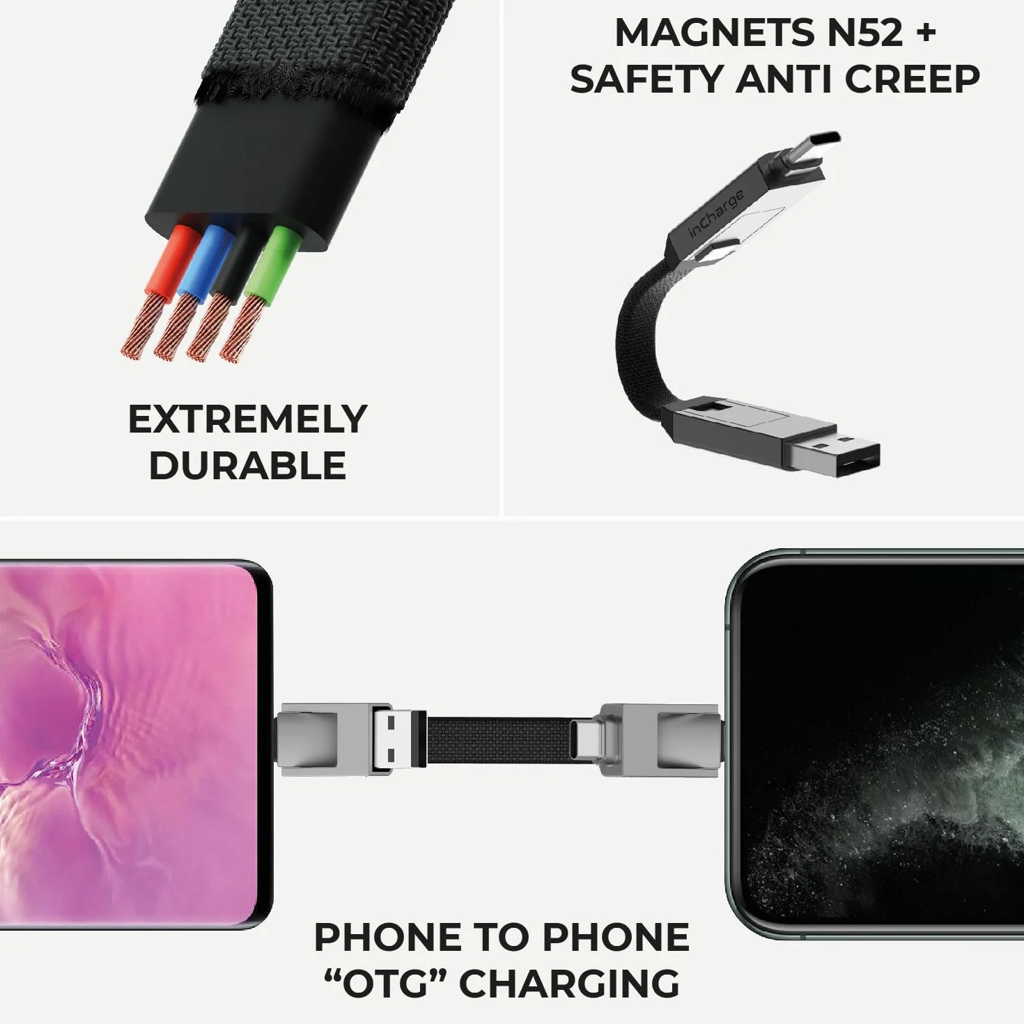 Rolling Square inCharge 6 - brelok z kablem USB typu c, uniwersalny kabel komórkowy, dla mężczyzn, uniwersalna ładowarka do telefonu komórkowego 6 w 1, gadżet techniczny, szary, kabel Lightning 15W