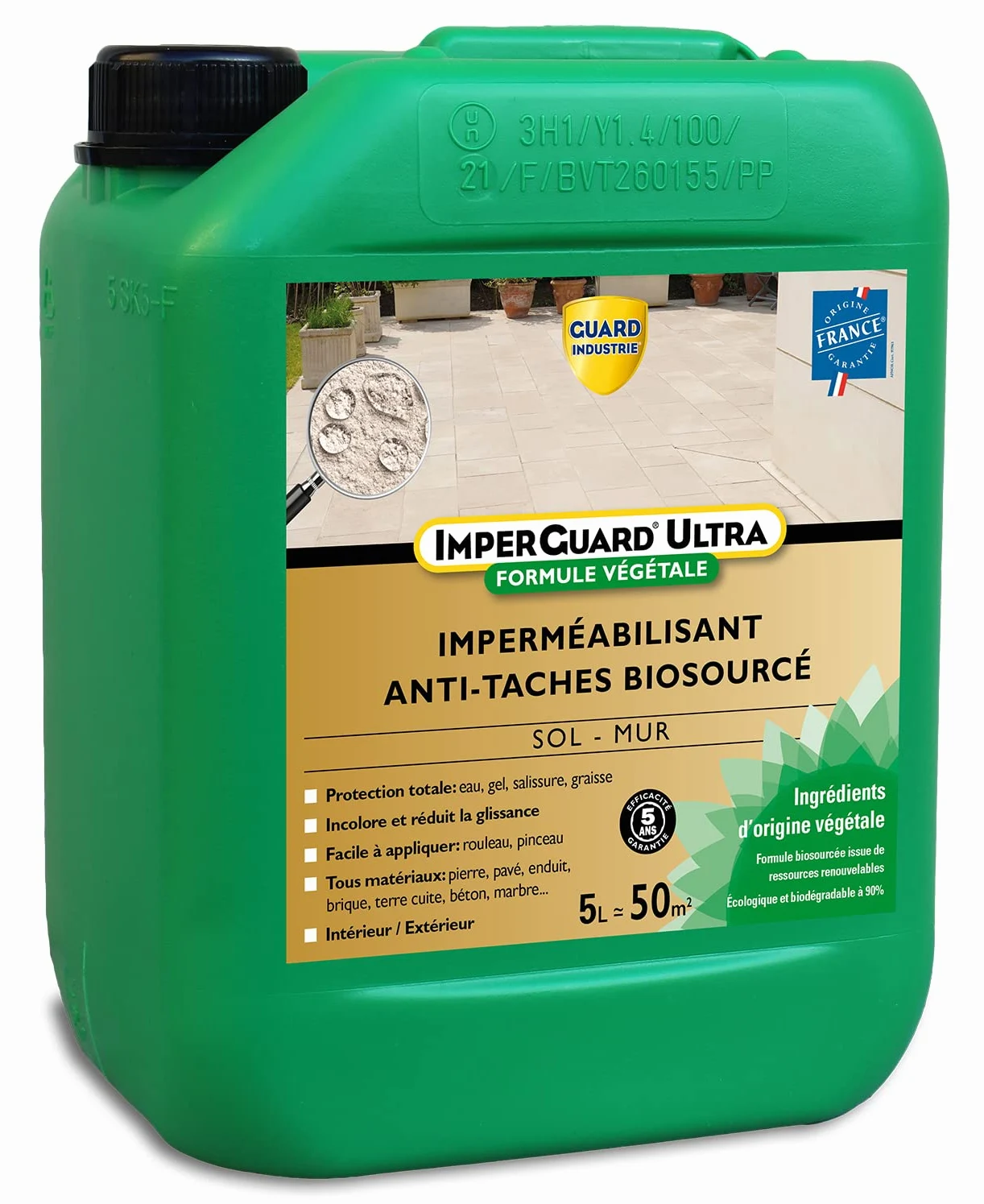 ImperGuard Ultra Formuła Roślinna - Hydroizolacja Super Anti-Stain Biobaza Bezbarwna, wodoodporna, odporna na olej - Wszystkie kamienie - Beton, Trawertyn, Cegła, Granit, Marmur... - Antypoślizgowa -5 -50m2