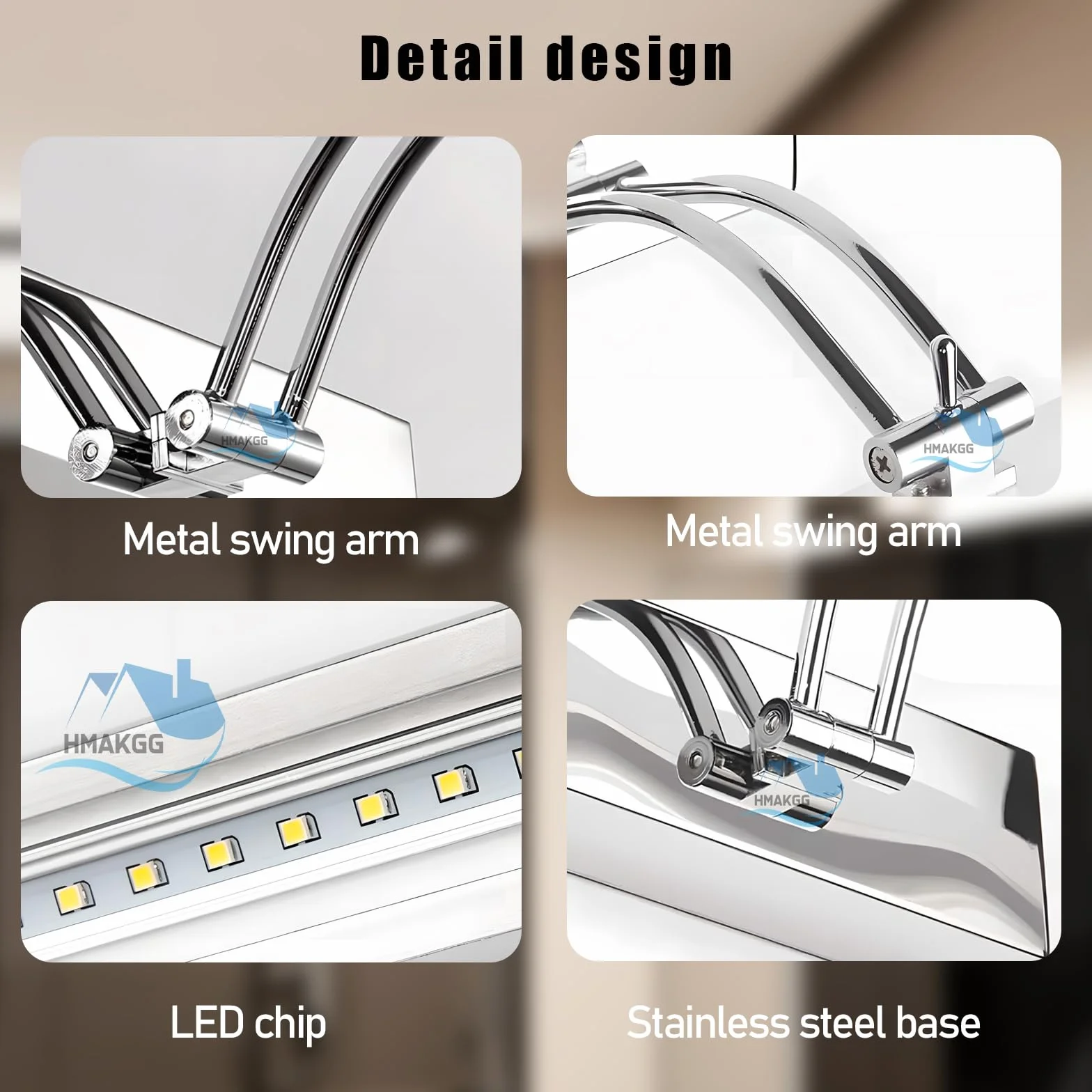 QEGY Lampa łazienkowa LED do lustra z przełącznikiem, IP44, lampa łazienkowa do lustra z czujnikiem ruchu, 6000 K, lampa łazienkowa, oświetlenie do makijażu, lampa ścienna ze stali nierdzewnej, automatyczne wyłączanie, 29 cm 6 W