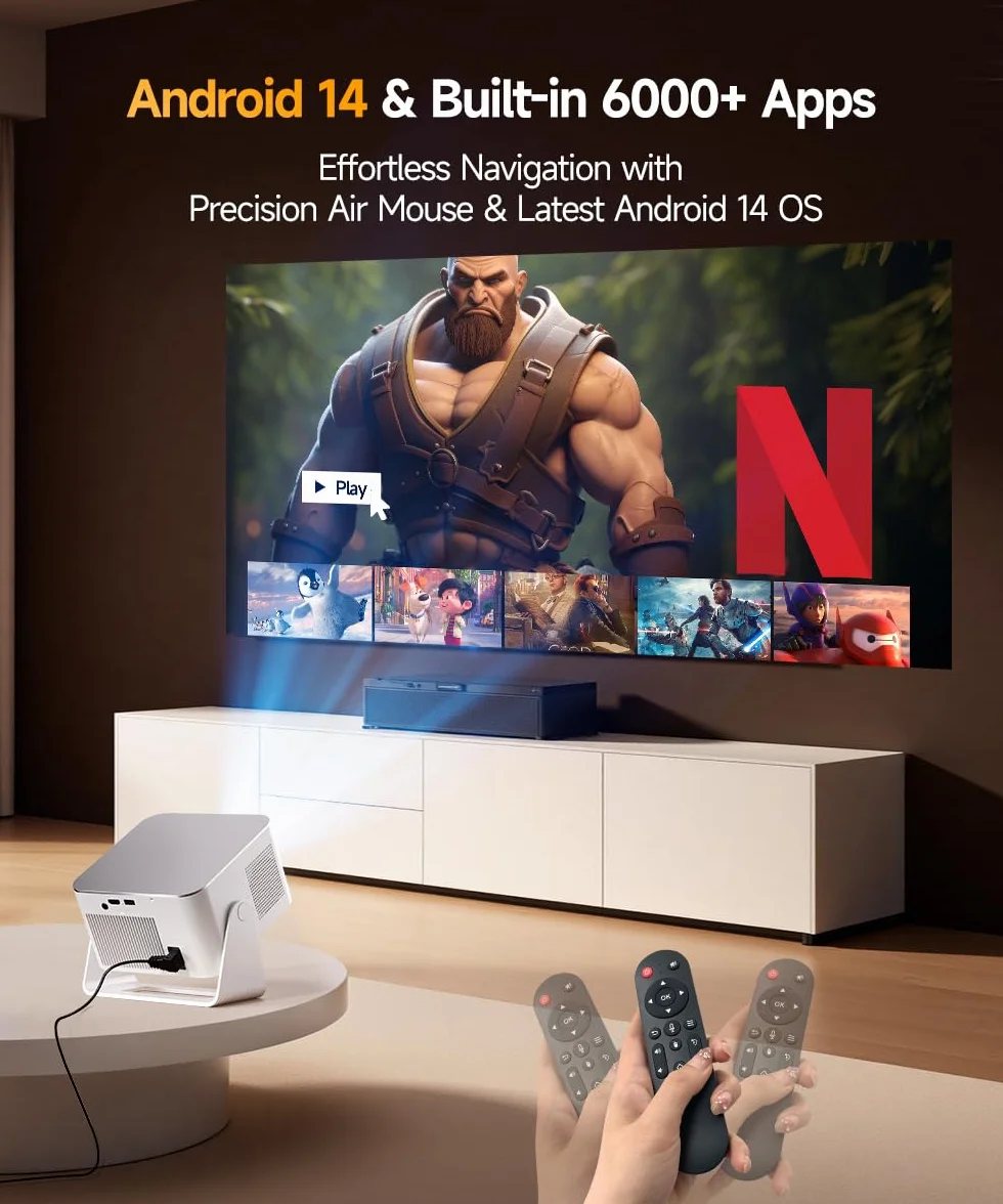 Magcubic Mini Projektor 4K & 8K, 1080P Przenośny do Sypialni z Android 14, WiFi 6 Bluetooth 5.4, Autofocus, Automatyczna Korekcja Keystone, Głośnik 15W, Obrót 180° dla Kina Domowego HY350MAX