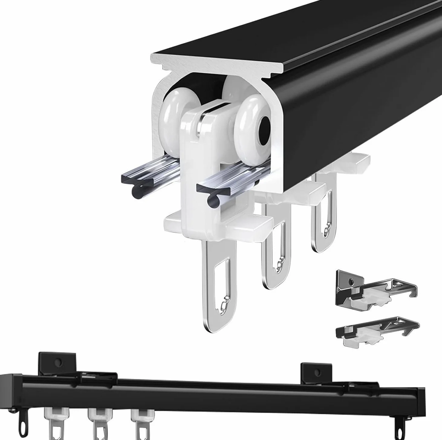 Aluminiowy system sufitowy k 280 cm (9,2 stopy) uchwyt ścienny i sufitowy do przegród pokojowych Regulowana długość 50400 cm Zawiera prowadnice Black Curt Rail System