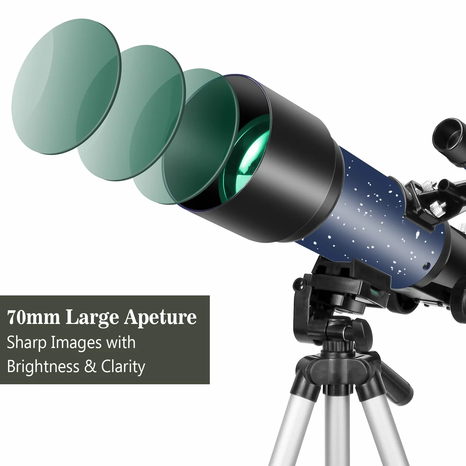 Teleskop refraktor 70mm 400mm AZ dla początkujących przenośny ze statywem i adapterem do telefonu