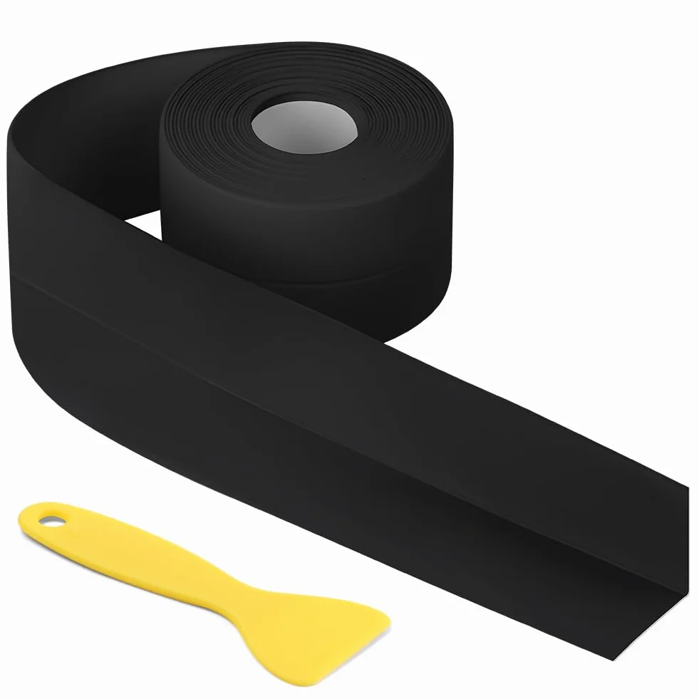 Miękka listwa przypodłogowa 19 mm x 19 mm, samoprzylepna, samoprzylepna listwa wykończeniowa z PCW, elastyczna, wodoodporna, do kuchni, łazienki i ściany (3,2 m, rolka, czarna)