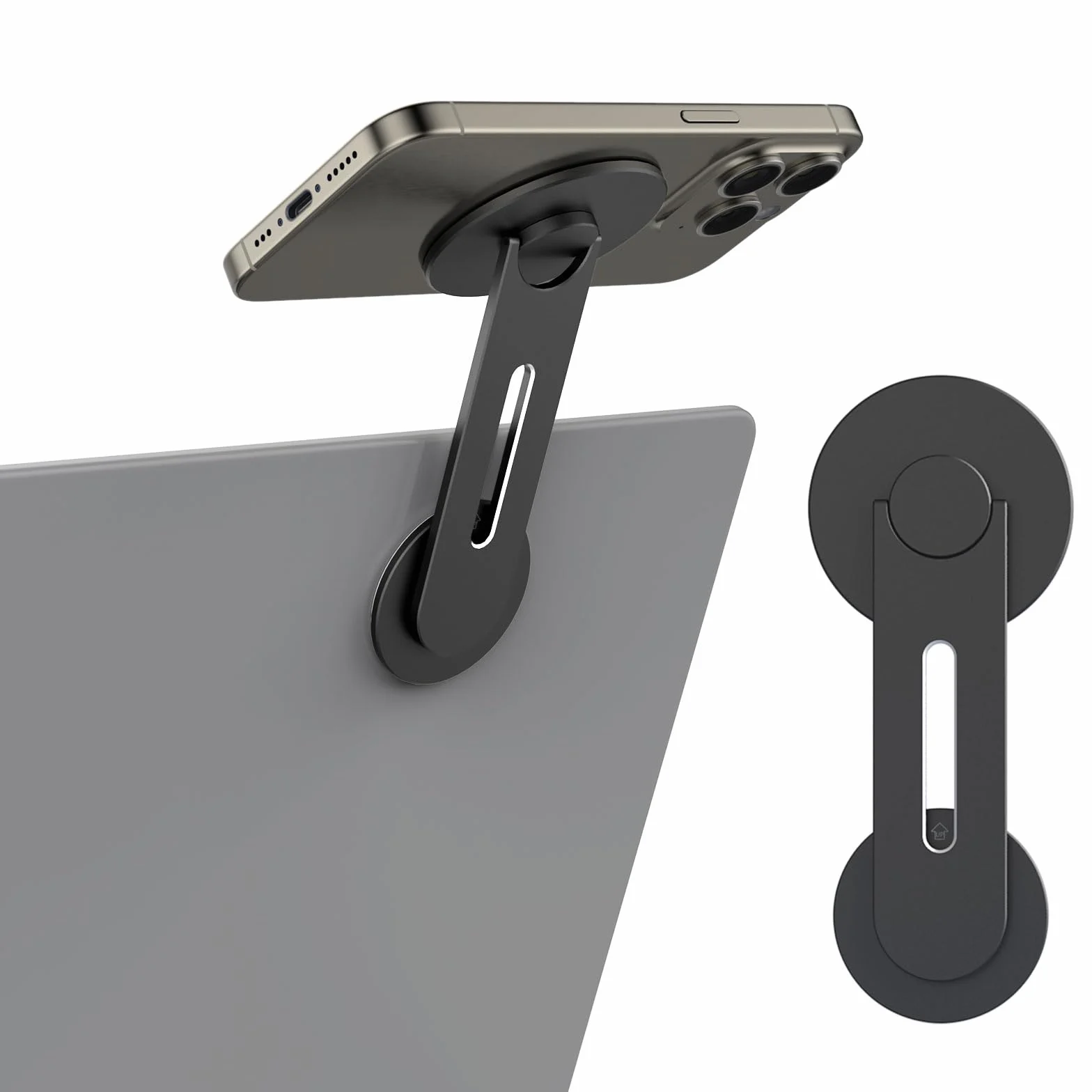MoKo Magnetic Laptop Phone Holder, 180° Adjustable Continuity Camera Mount for iOS 16/macOS 13 Ventura, Fits iPhone 14/13/12 Series, Slim Computer Expansion Bracket Stand for Smartphone, Black
