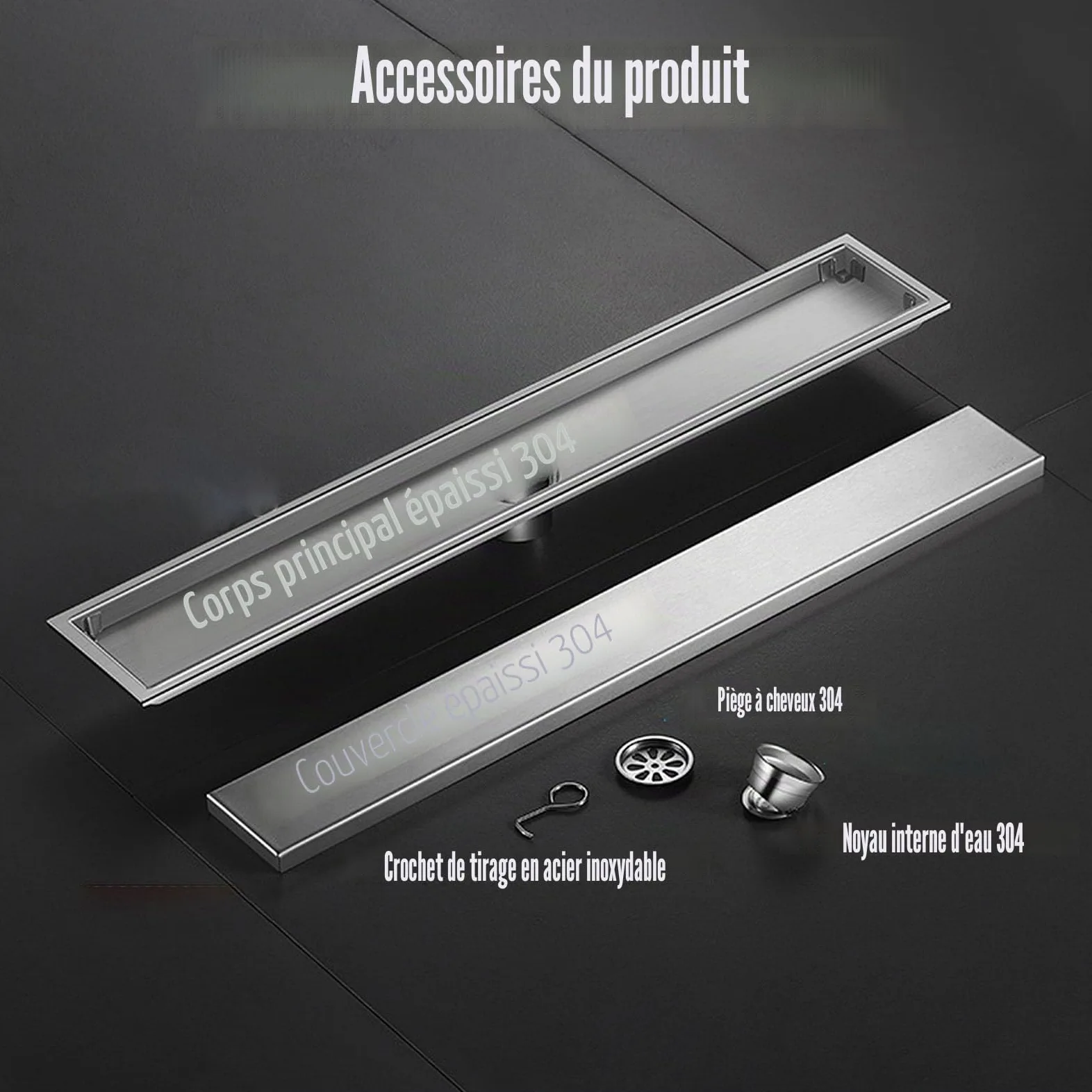 Adjuble odpływ podłogowy 2 w 1 z filtrem do włosów, syfon prysznicowy ze szczotkowanej stali, kanał odpływowy, 10 x 120 cm, zapobiegający zatykaniu, łatwe czyszczenie, design